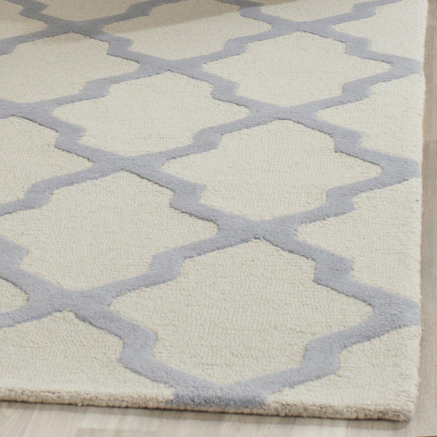 SAFAVIEH Cambridge Liam Geometric Wool Area Rug, Ivory/Light Blue, 6' x 9'