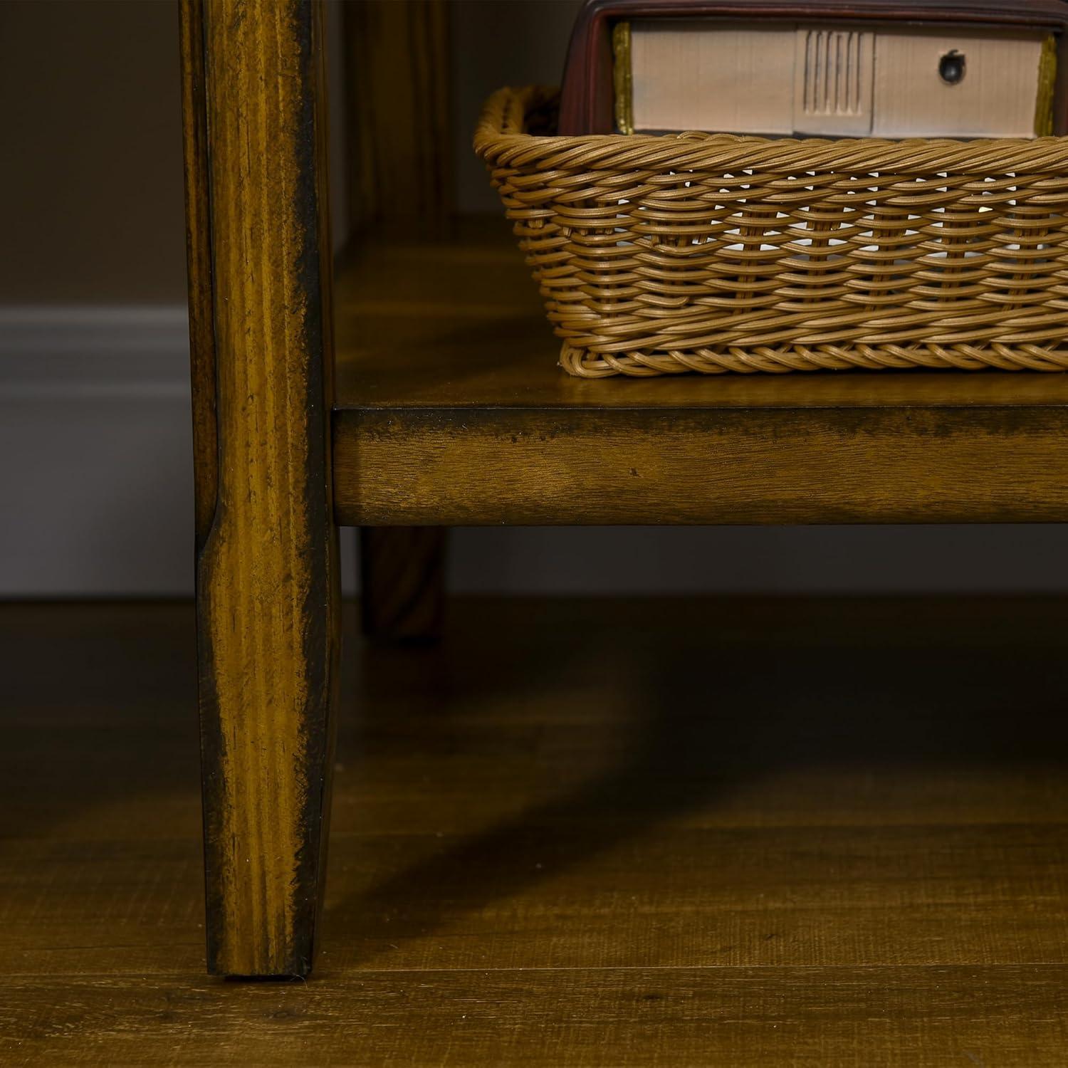 Vintage Dark Coffee Wood Side Table with Storage Drawer