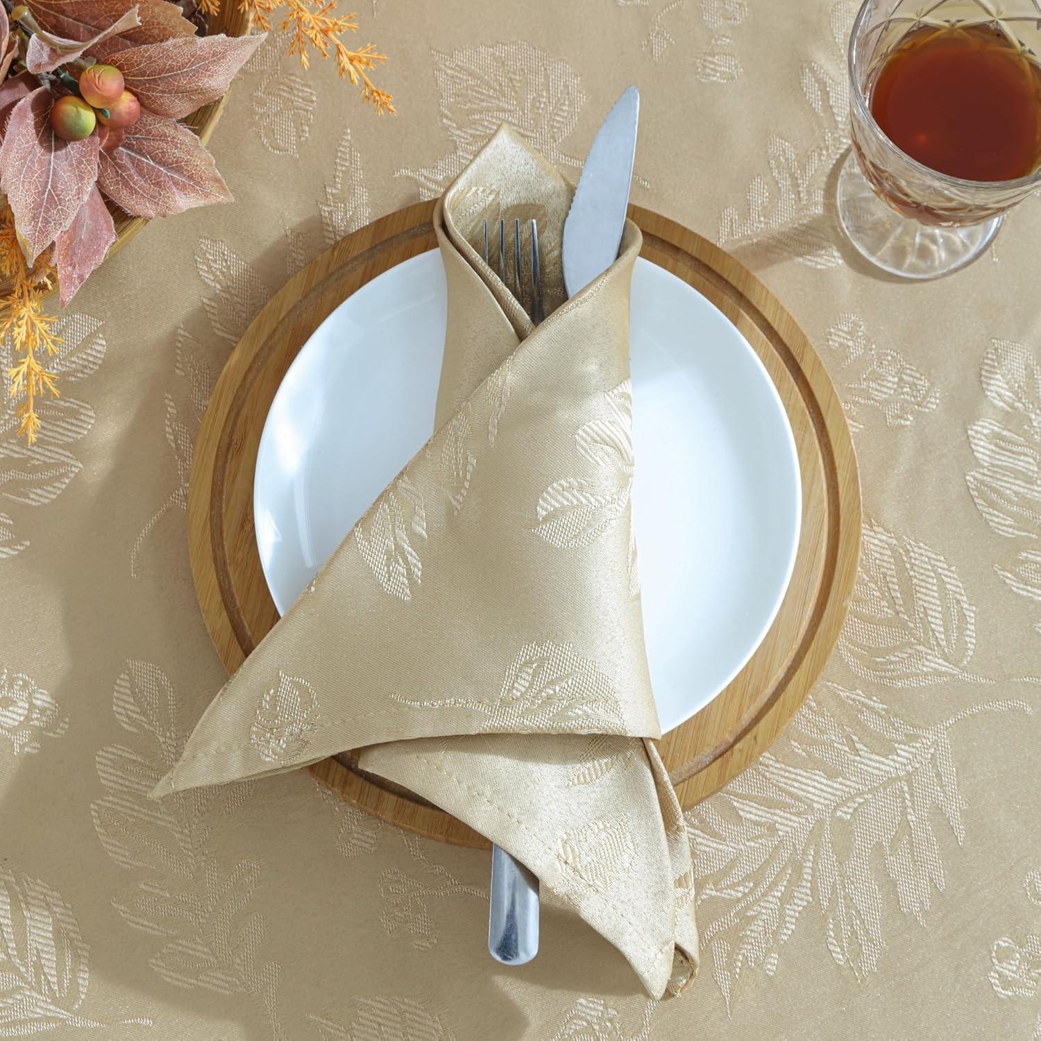 Elrene Elegant Woven Leaves Jacquard Damask Fall Tablecloth - Elrene Home Fashions