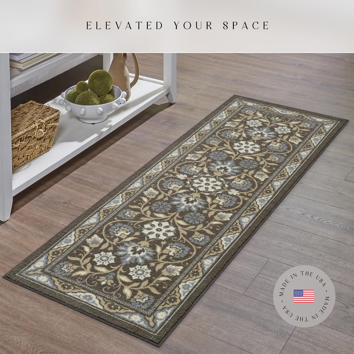 Maples Rugs Florence Traditional Swirl Gray Washable Hallway Runner Rug, 2' x 6'