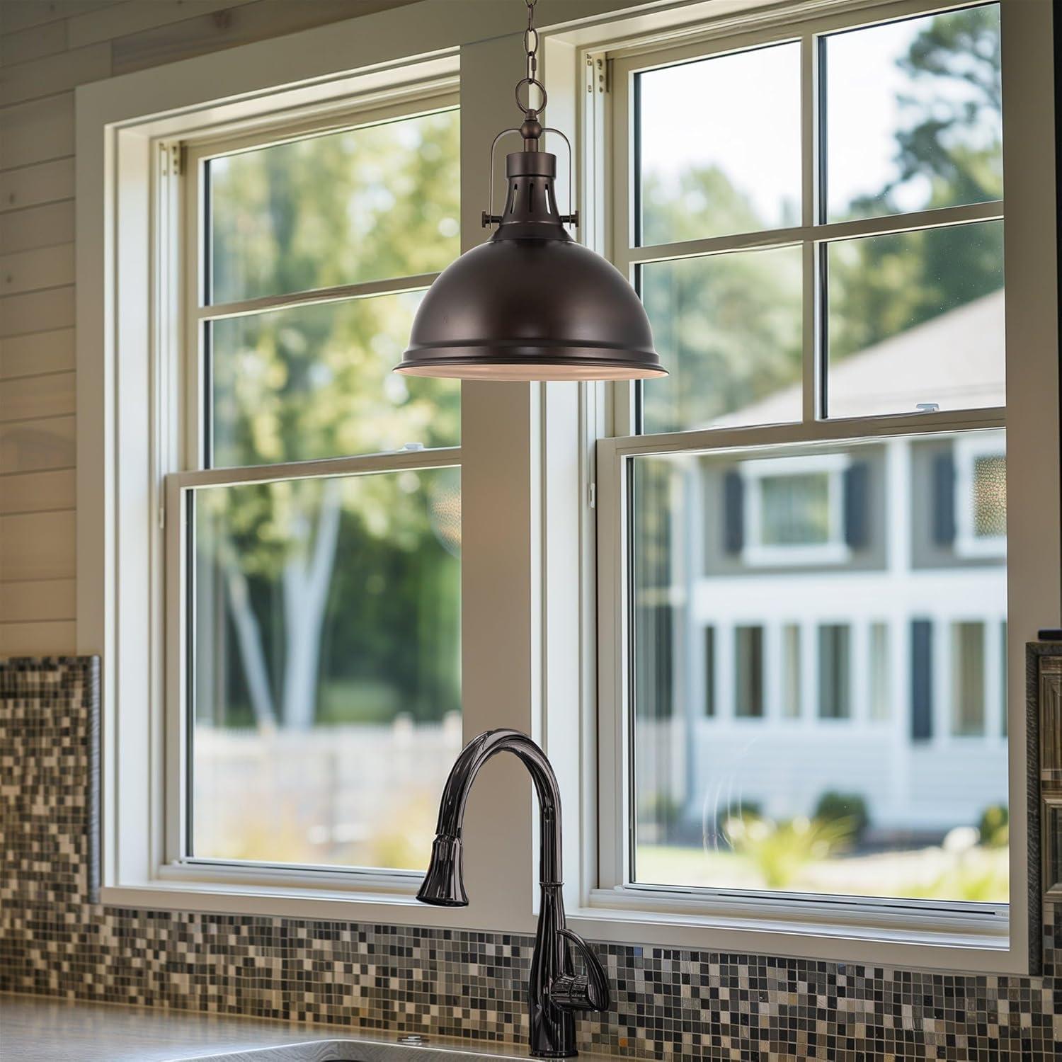 Kira Home Belle 14" Modern Industrial Pendant Light, Adjustable Hanging Height, Oil Rubbed Bronze Finish