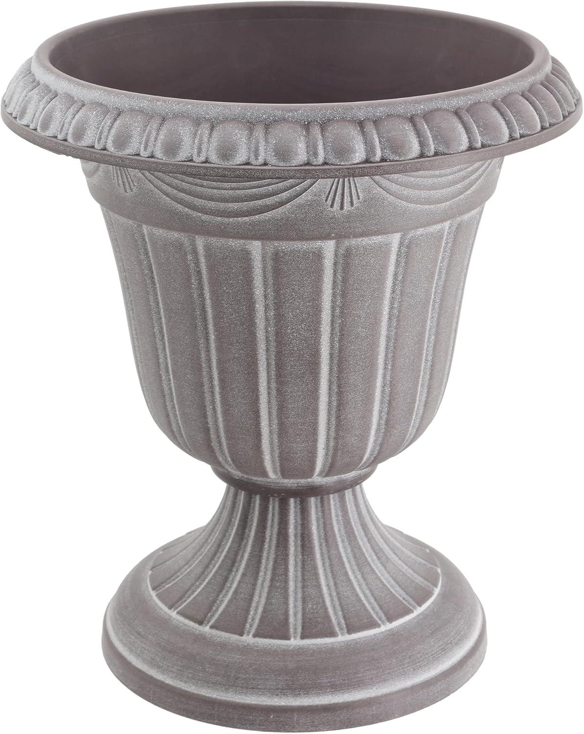 Traditional Gray Plastic Urn Planter for Indoor/Outdoor Use