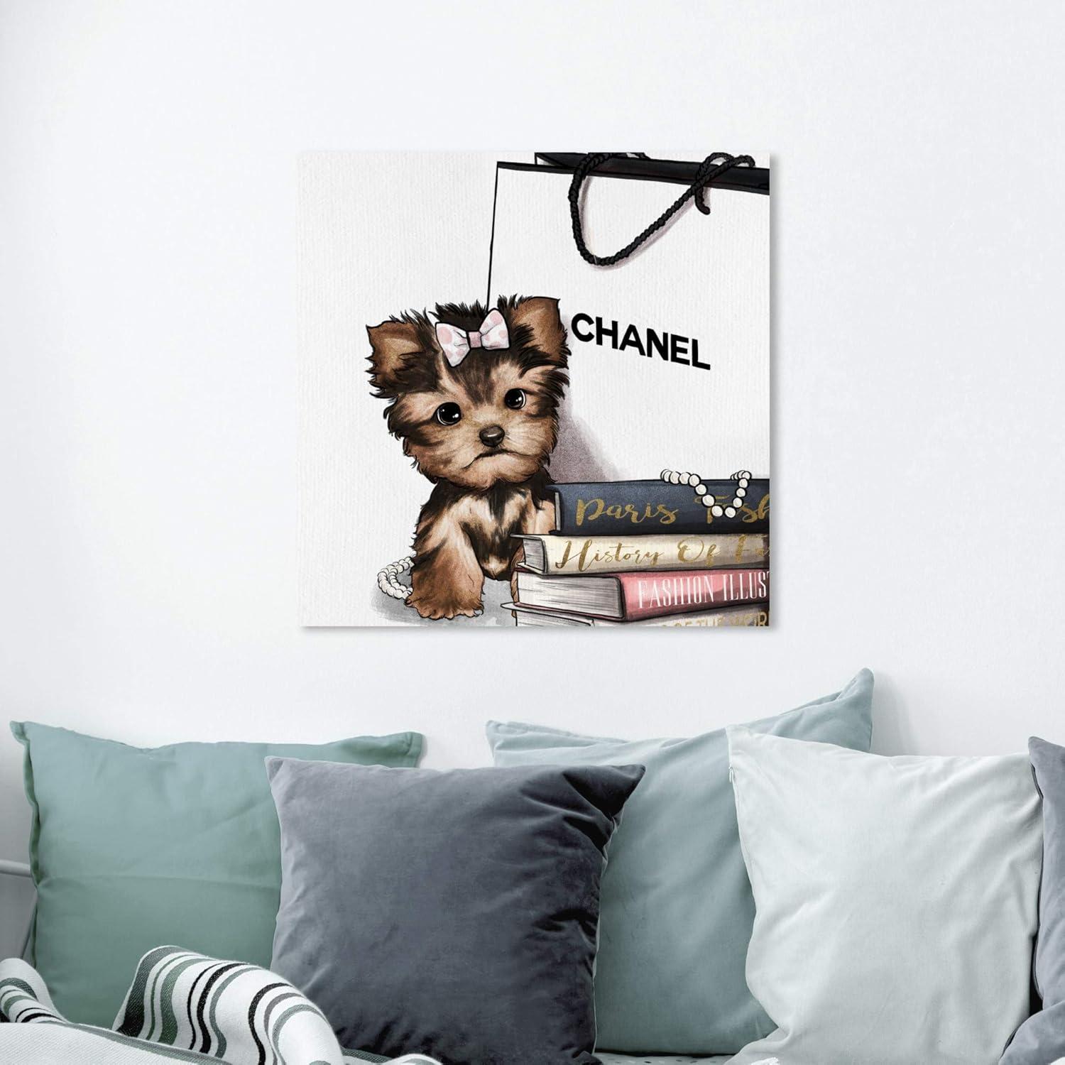 The Oliver Gal Artist Co. Animals Wall Art Canvas Prints 'Fashion Book Yorkie Glam Custom' Home Décor, 24 in x 24