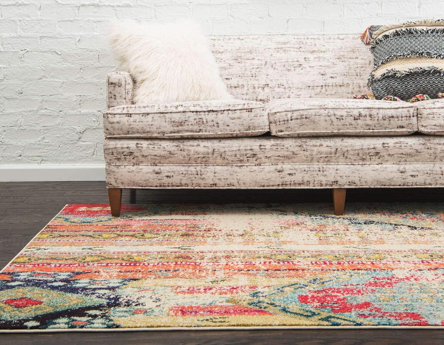 Colorful Multi-Pattern Low Pile Rectangular Area Rug