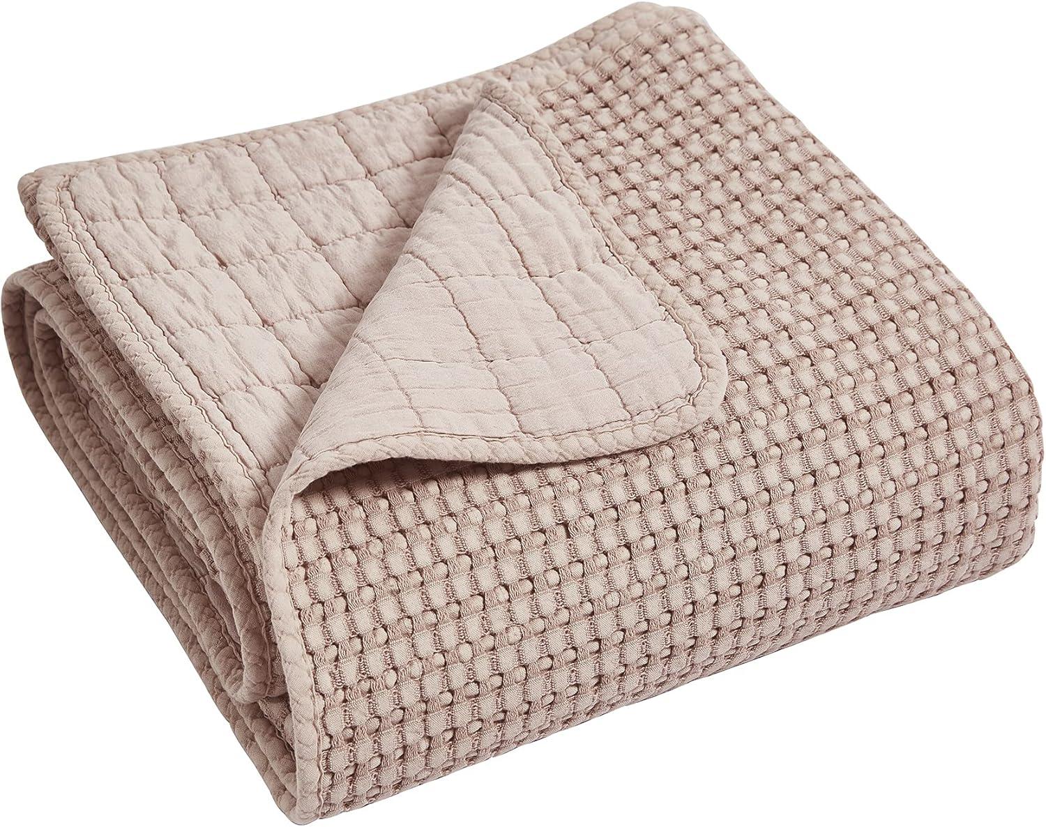 Luxurious Blush Cotton Waffle King Bedspread and Sham Set