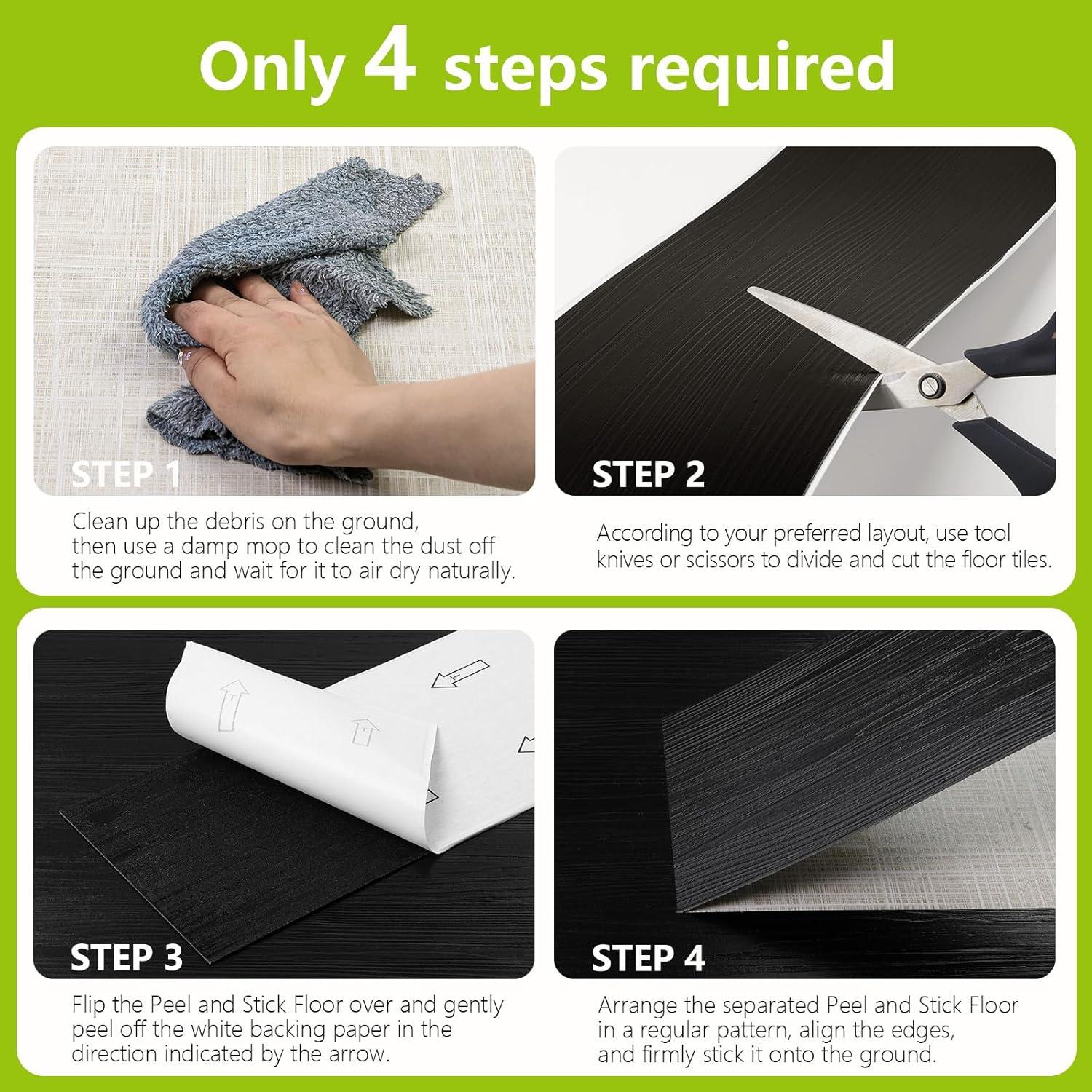 Art3d 36-Pack 54 Sq.ft Peel and Stick Floor Tiles Vinyl Plank Flooring Wood Look, Adhesive and Waterproof Tile Sticker for Bedroom, Living Room, Kitchen, RV in Black