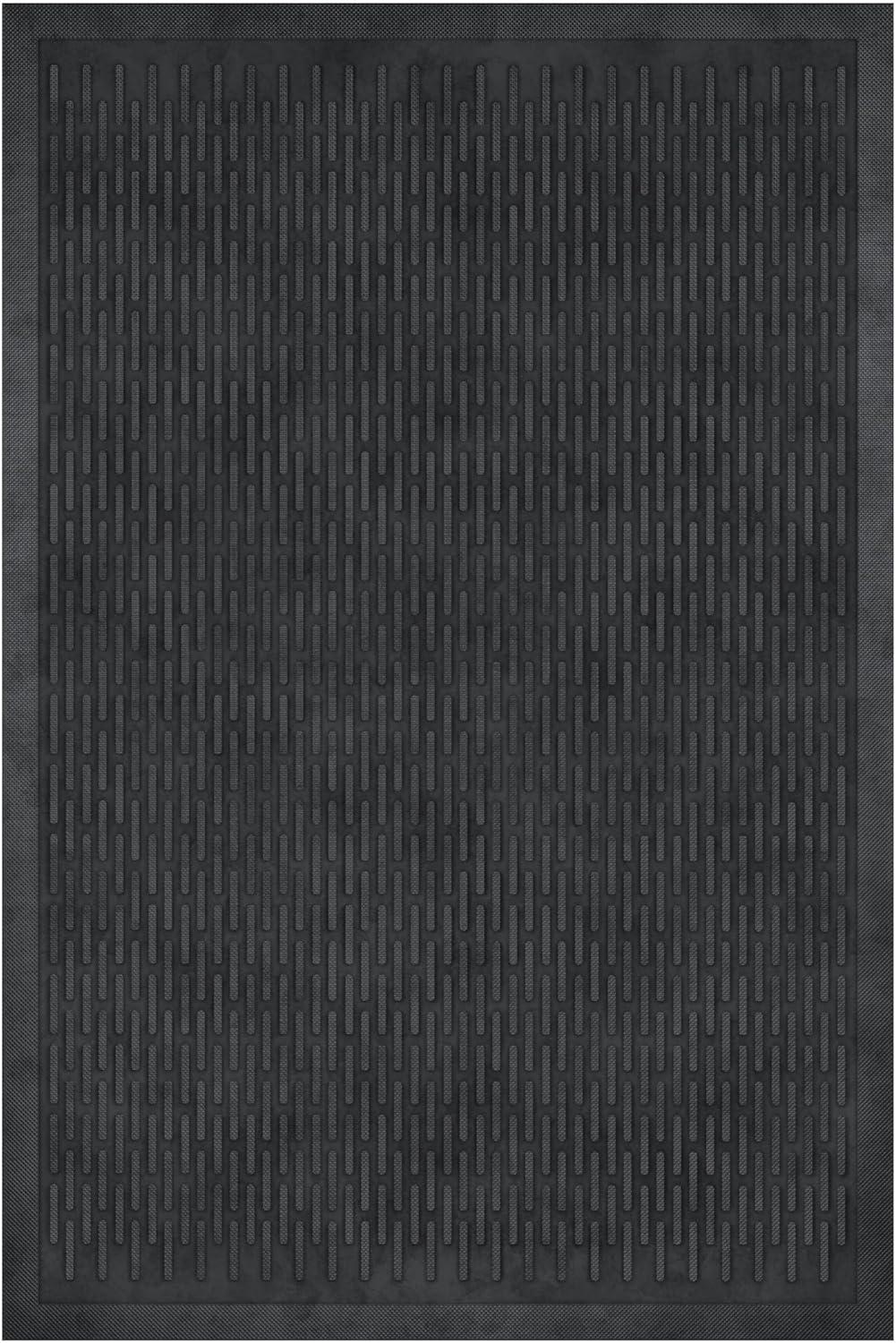 Ottomanson Easy clean, Waterproof Non-Slip Indoor/Outdoor Rubber Doormat, Black