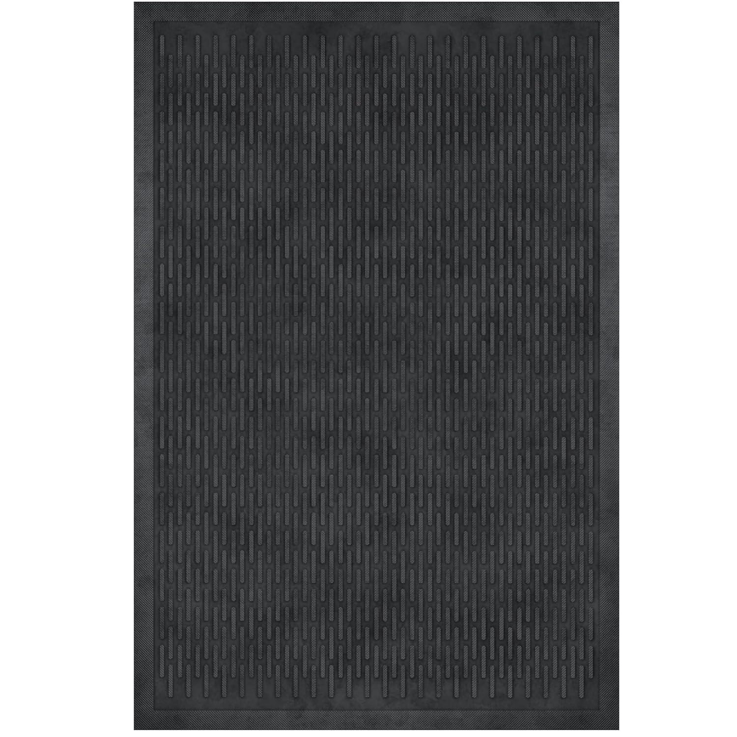Ottomanson Easy clean, Waterproof Non-Slip Indoor/Outdoor Rubber Doormat, Black