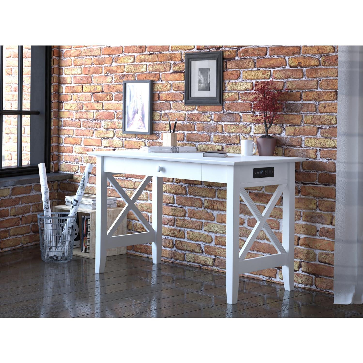 Lexi Desk with Drawer and Charging Station in White
