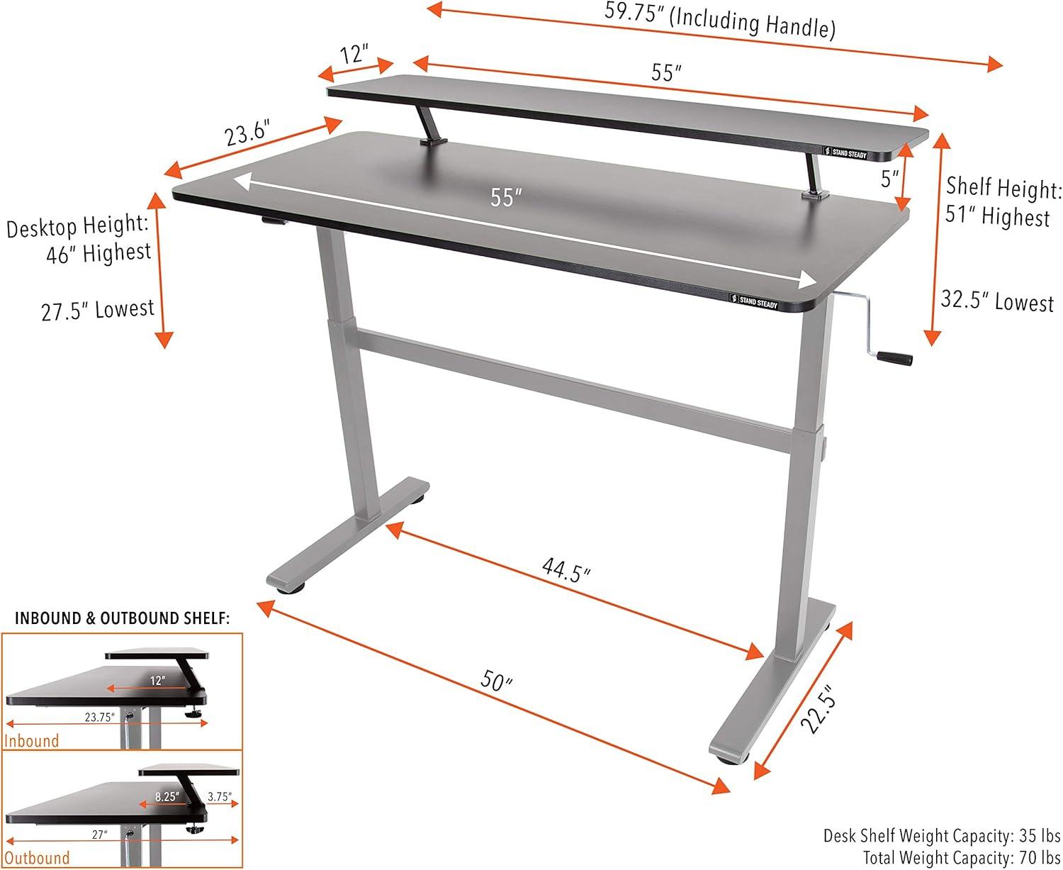 Tranzendesk Standing Desk With Clamp-On Shelf - 55" | Sit to Stand Workstation with 55" Monitor Stand - Black