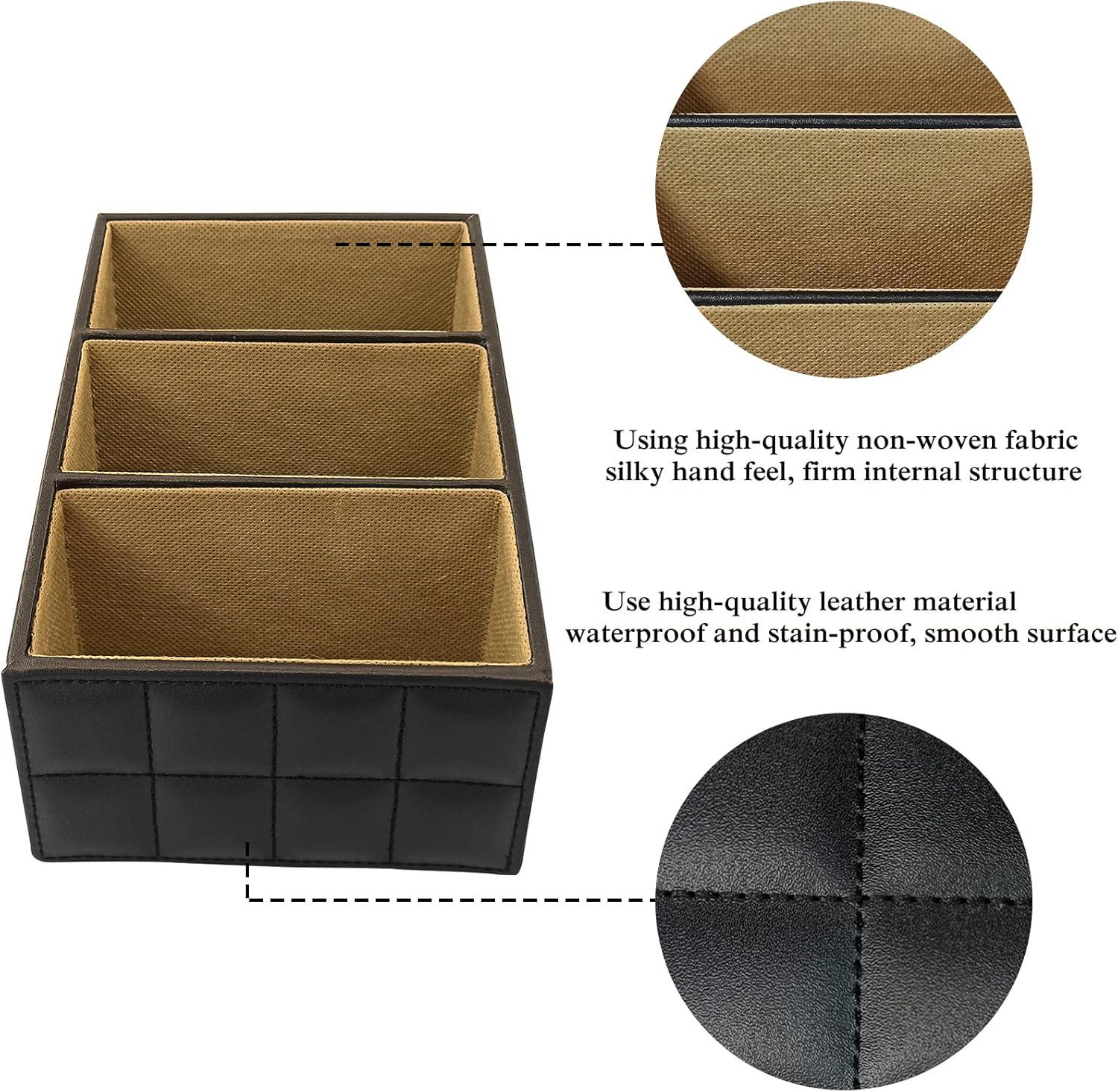 Fashionable PU Leather TV Remote Control Holder with 3 Compartments, Storage Rack, Storage Box, Media Accessory Storage, Desk Organizers (Blakc ge)