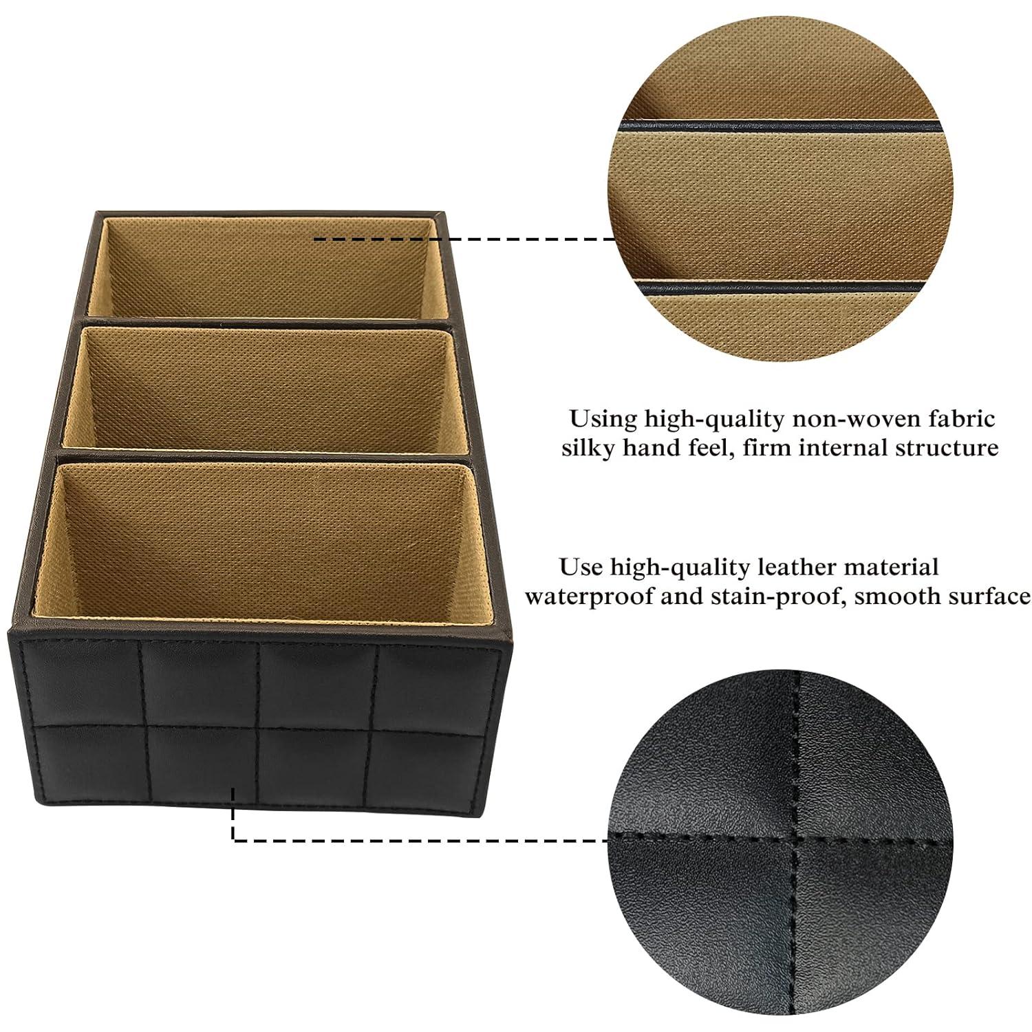 Fashionable PU Leather TV Remote Control Holder with 3 Compartments, Storage Rack, Storage Box, Media Accessory Storage, Desk Organizers (Blakc ge)