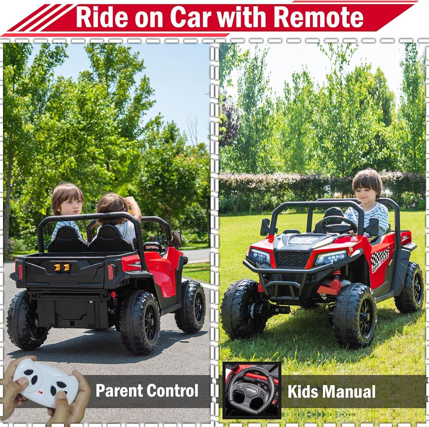 Kimbosmart 24V Ride On Dump Truck, 2 Seater Kids Electric Car, Electric Dump Bed, 20" Wide Seat, Battery Powered Cars