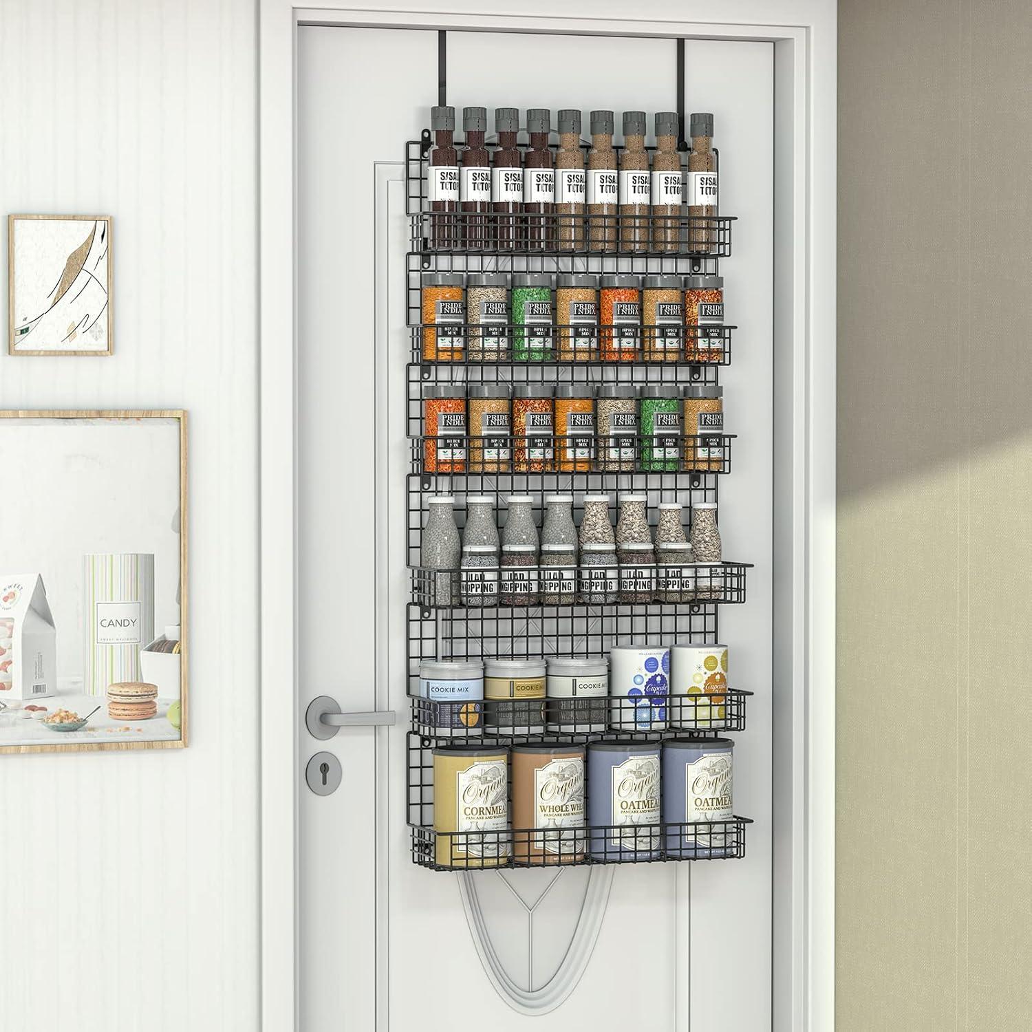 Black 6-Tier Iron Wall Mounted Spice Rack Organizer