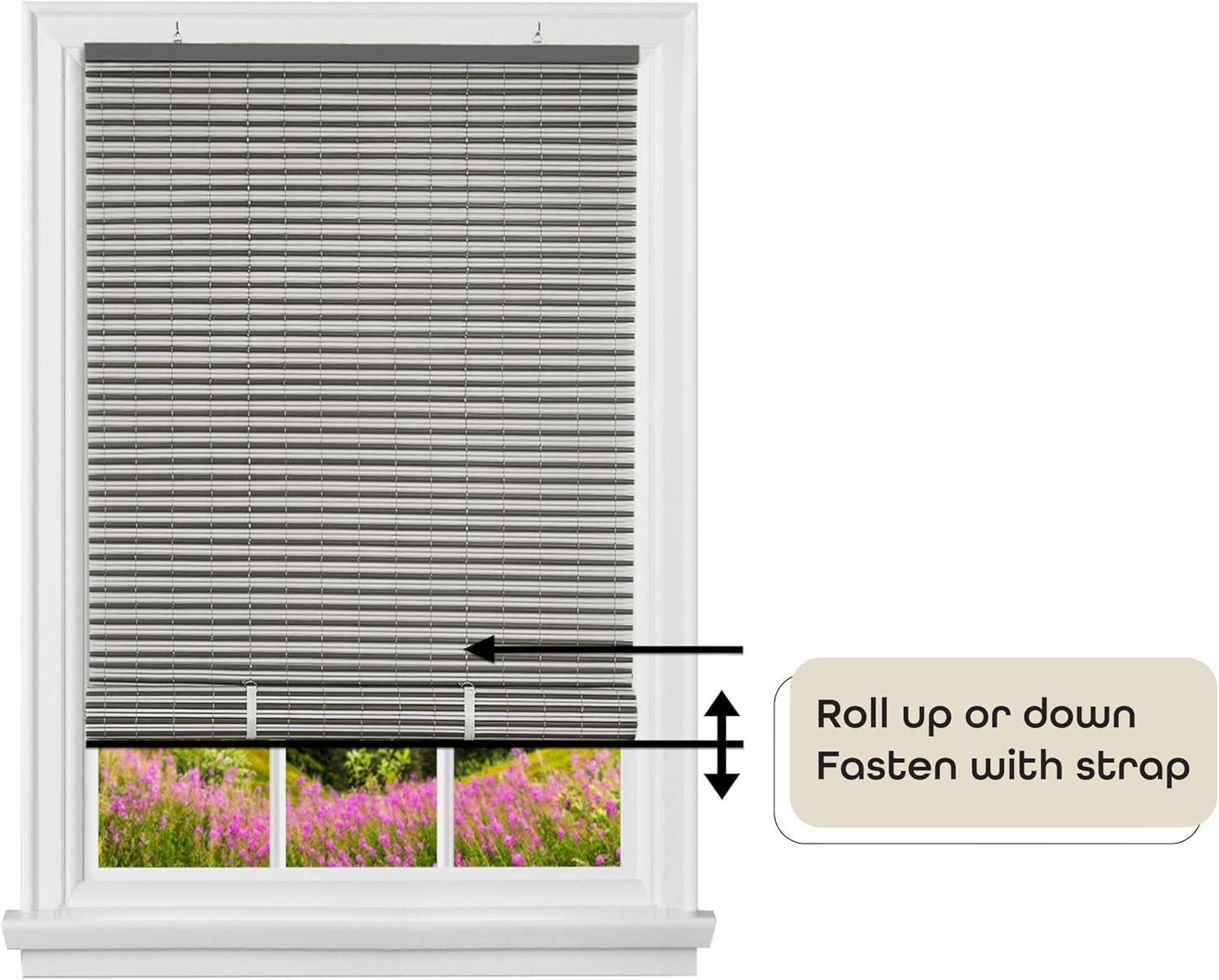 Achim Veranda Indoor/Outdoor Cordless Charcoal/Silver Vinyl Light Filtering Window Roll-Up Blind, 72" L x 30" W