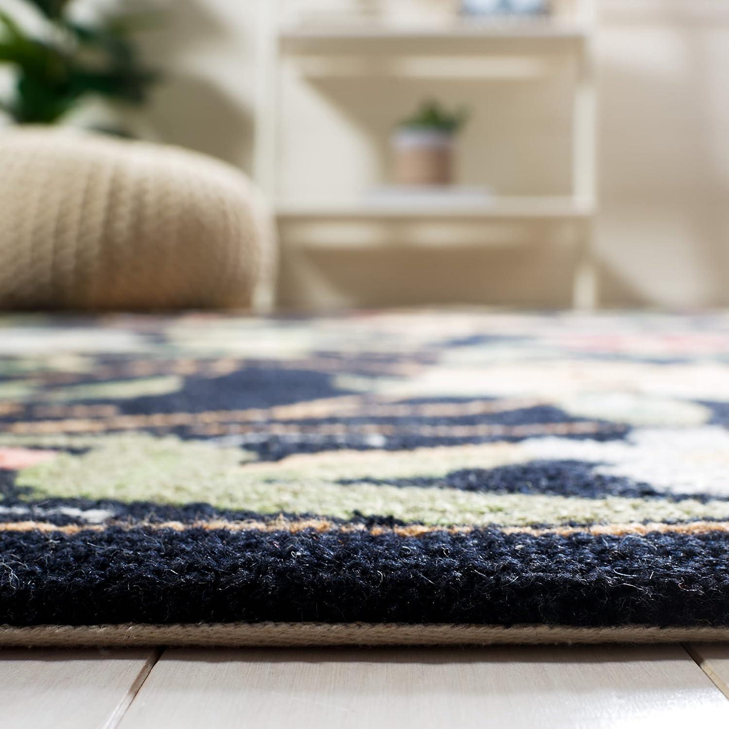 Elegant Noir Floral 7' Square Tufted Wool Area Rug