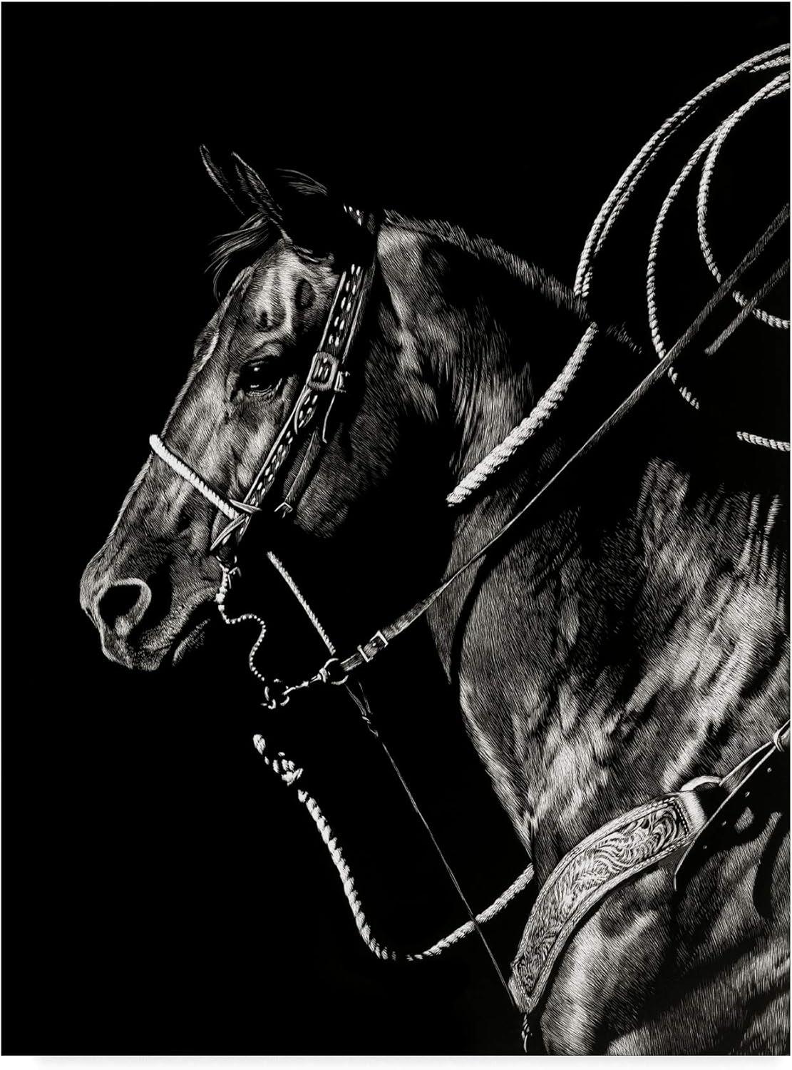 Scratchboard Rodeo Horse Portrait Canvas Art, 14x19