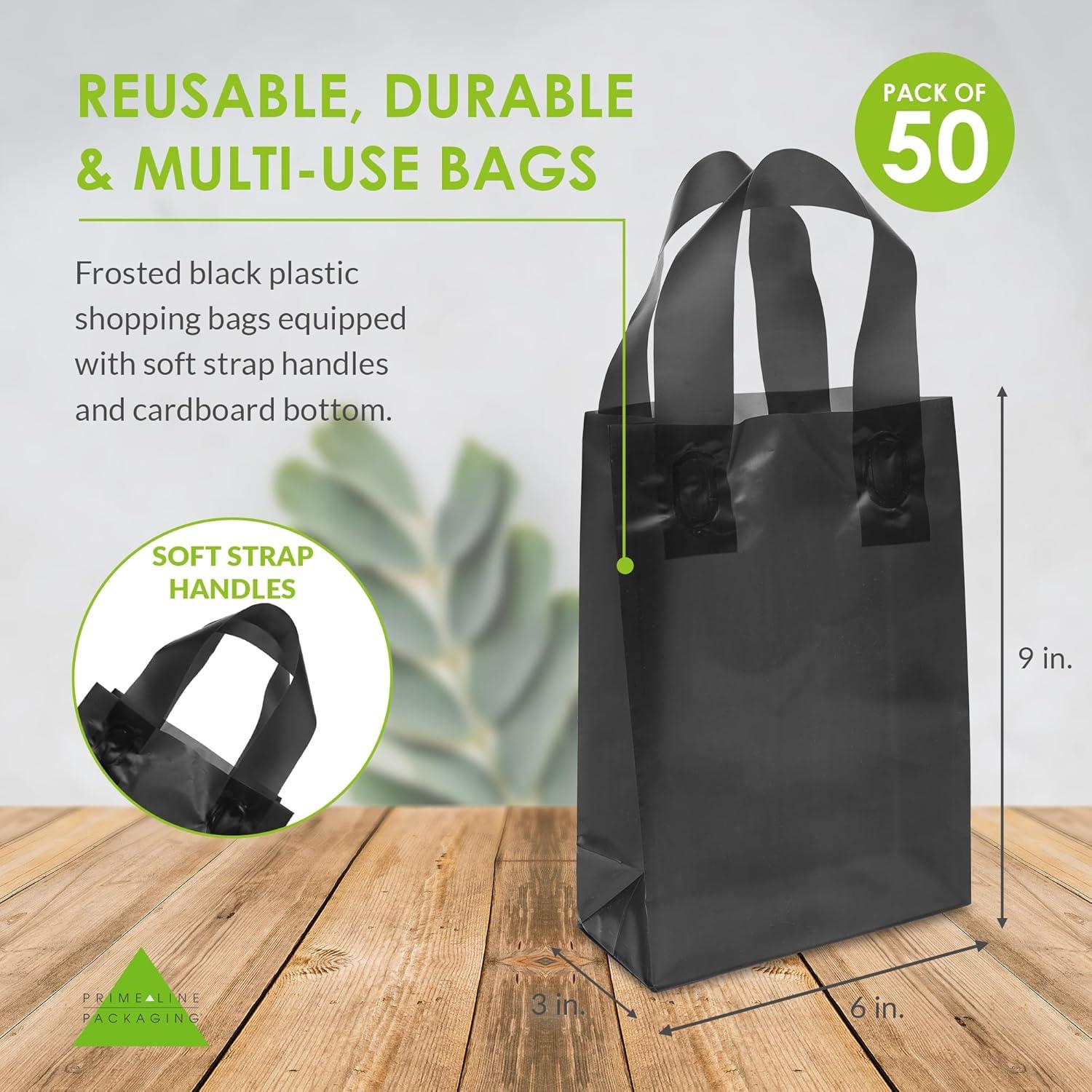 Black Frosted Plastic Gift Bags with Handles, 6x3x9 inches