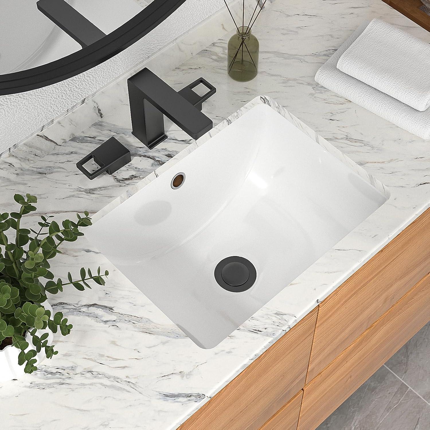 18'' White Ceramic Rectangular Undermount Bathroom Sink