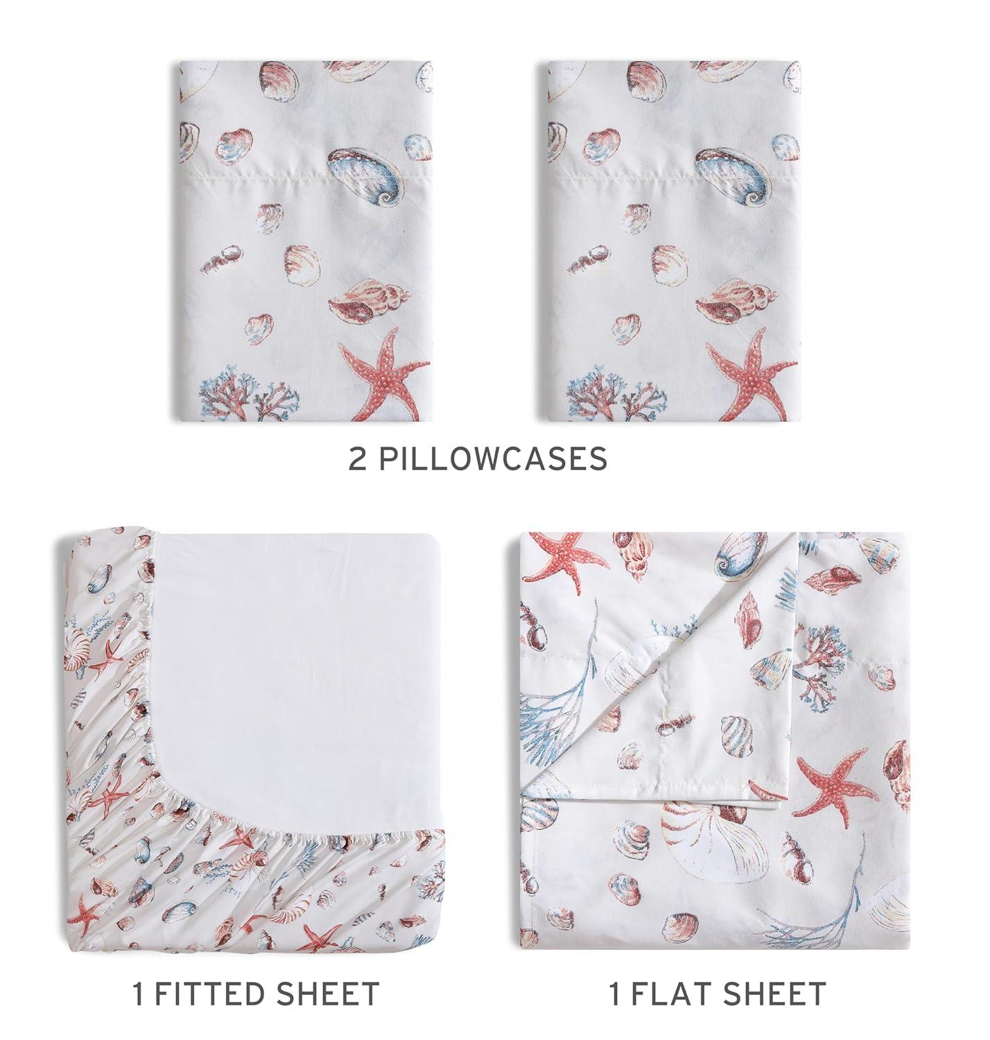 Coastal Print Microfiber Sheet Set, King, Oceanside Sand