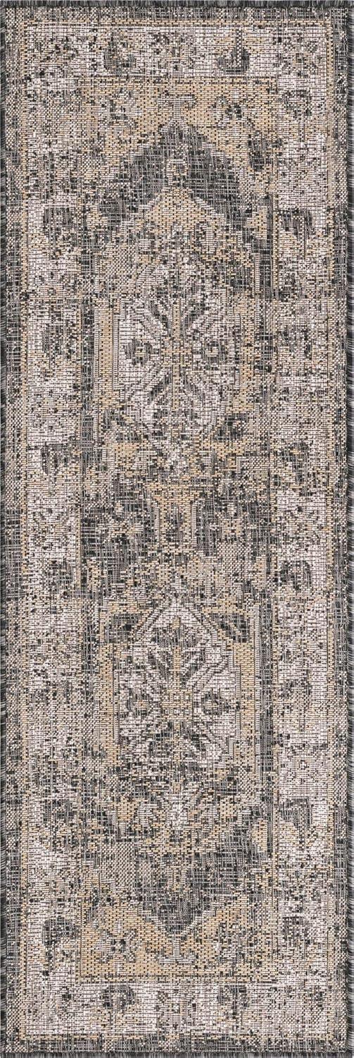 Unique Loom 2' 0 x 6' 0 Runner Indoor/Outdoor Traditional Charcoal Runner Rug
