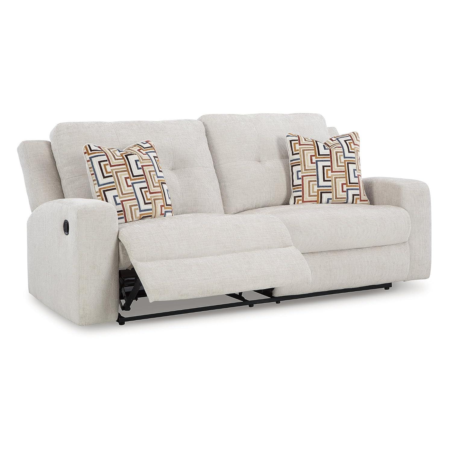 Stone Gray Tufted Fabric Manual Reclining Sofa with Track Arms