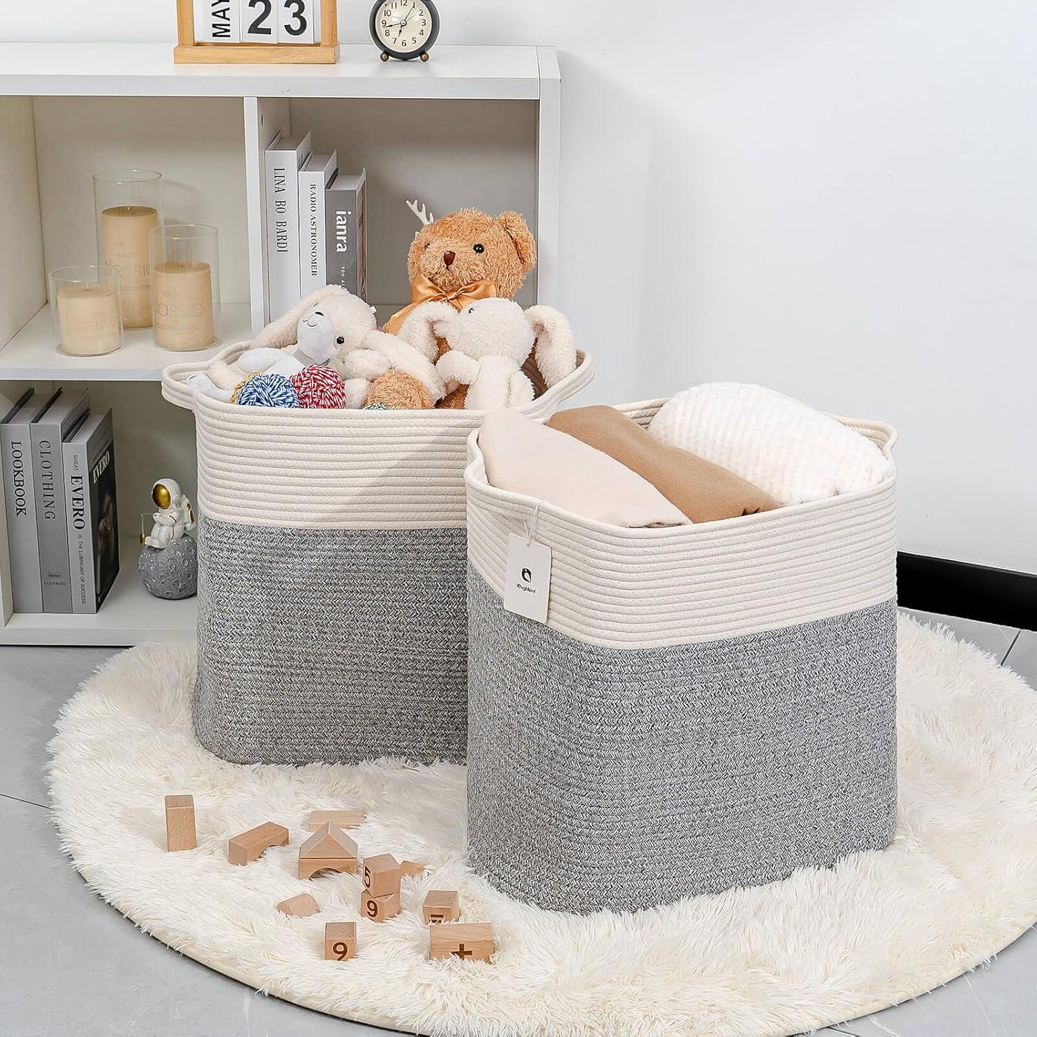 Hamper Toy Storage Collapsible Laundry Bin, Medium Fabric Organizer, 2pack - Silver Gray