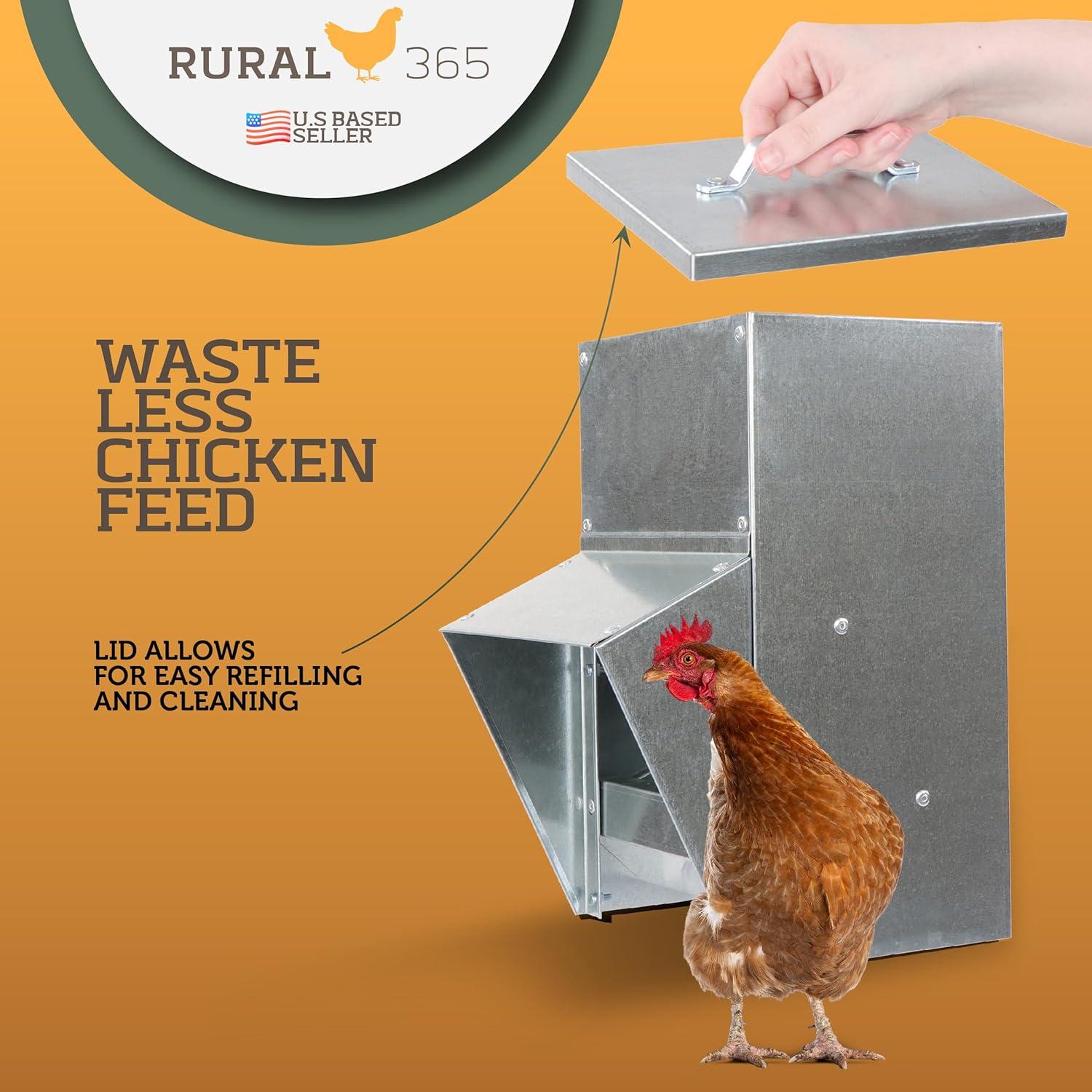 Rural365 11.5lb Capacity Galvanized Chicken Feeder Weatherproof Coop Dispenser