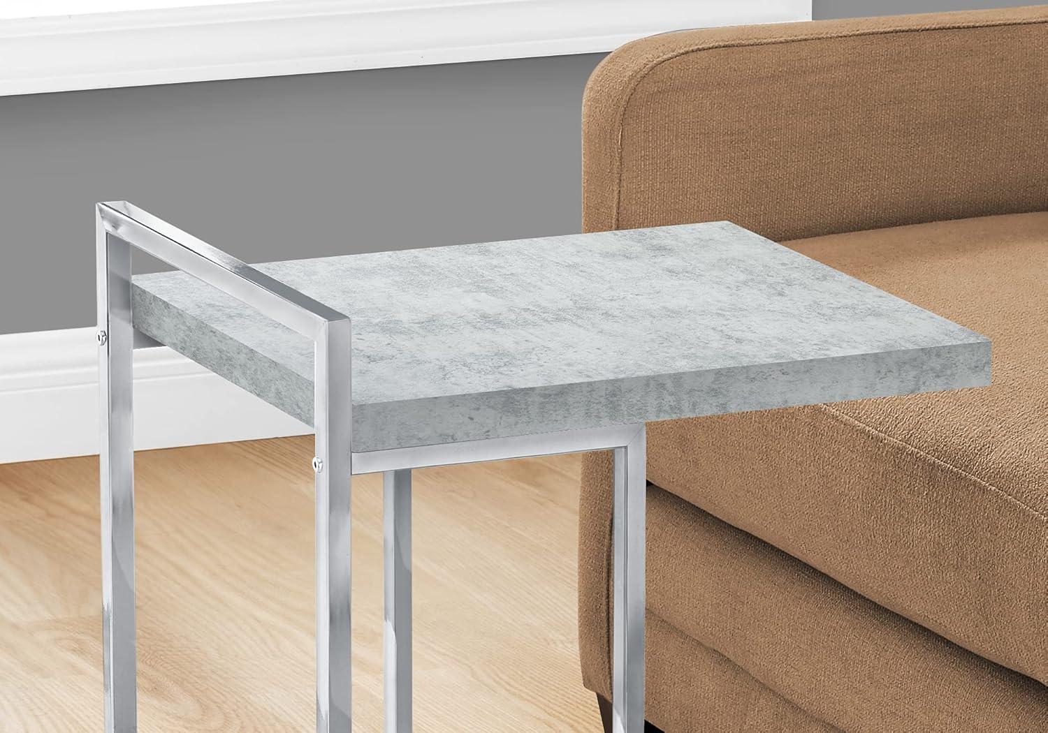 Gray Cement and Chrome Metal C-Shaped Accent Table