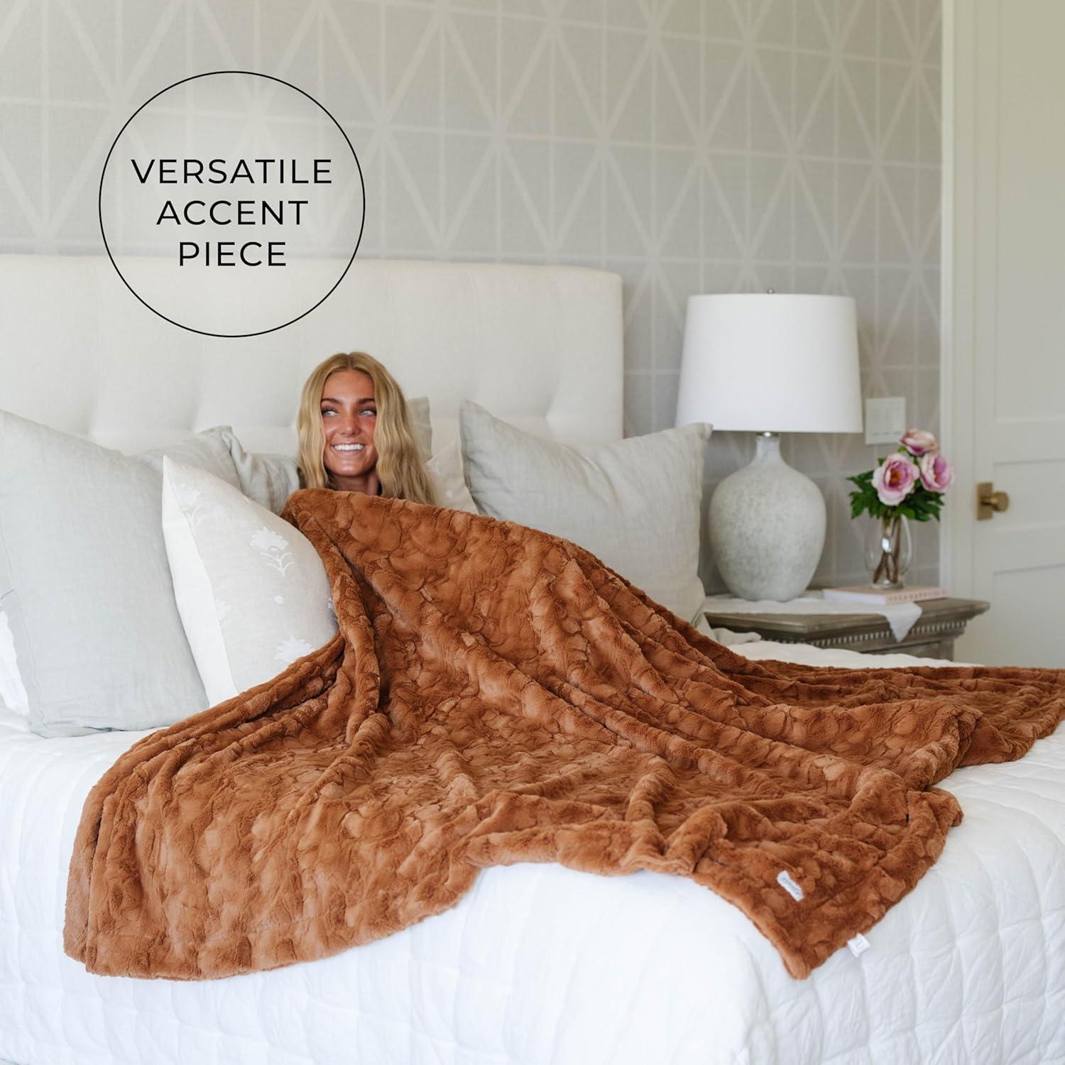 Camel Faux Fur Queen Reversible Throw Blanket