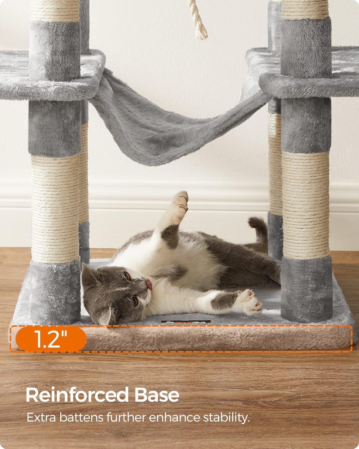 FEANDREA 64.6" Cat Tree Large Cat Tower Cat Activity Center with Hammock Cat Condo Light Gray