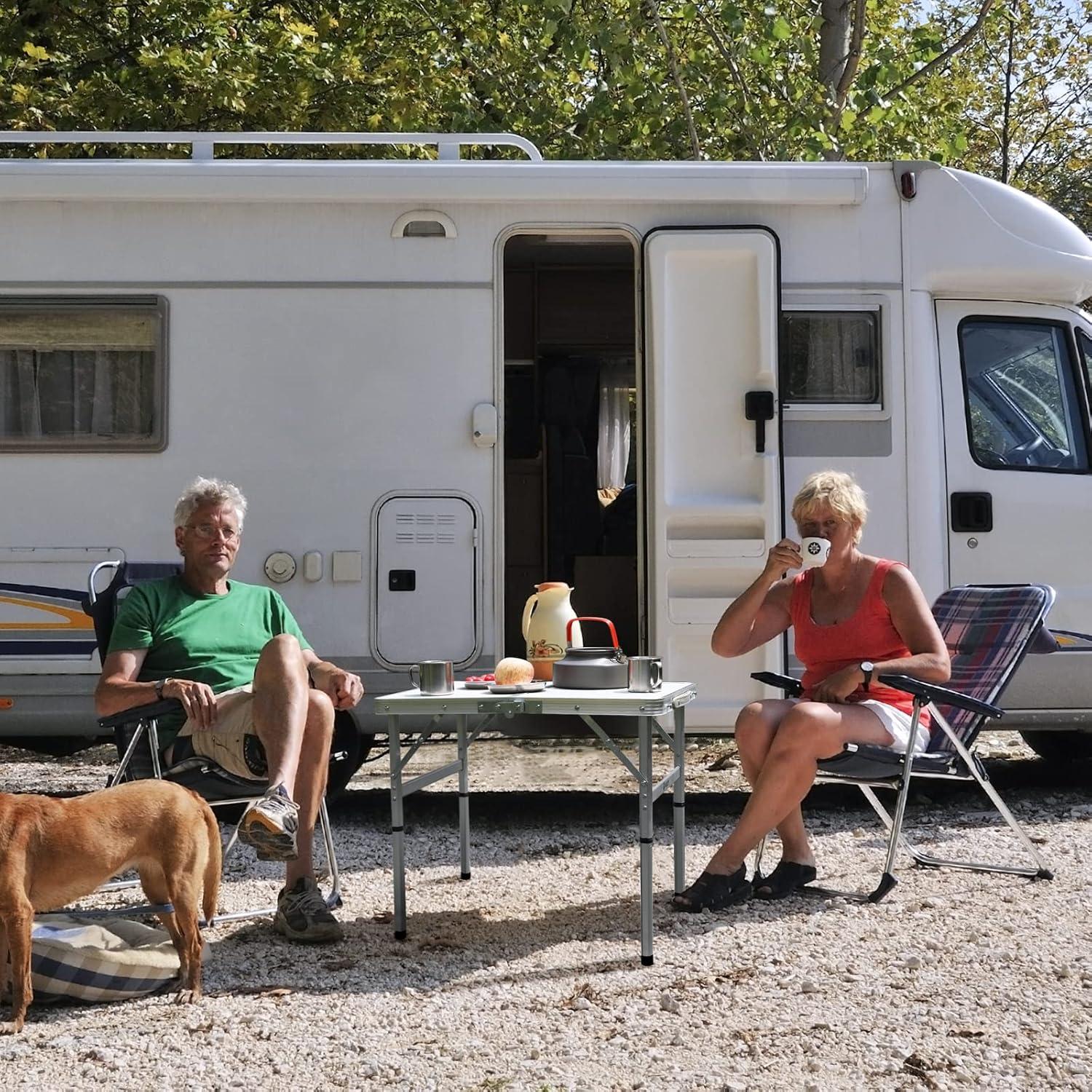 Portable Folding Aluminum and Wood Camping Table with Adjustable Legs