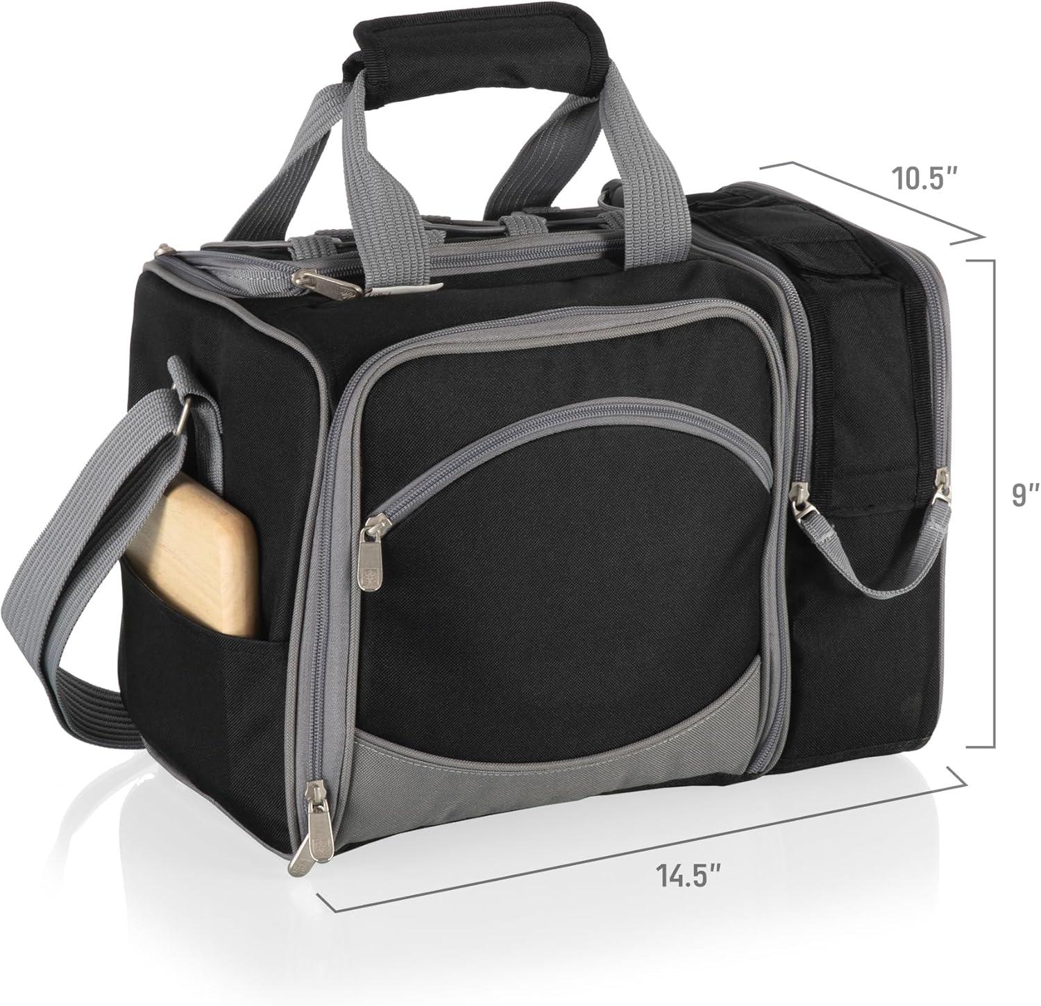 Black and Gray Insulated Picnic Tote with Picnic Set