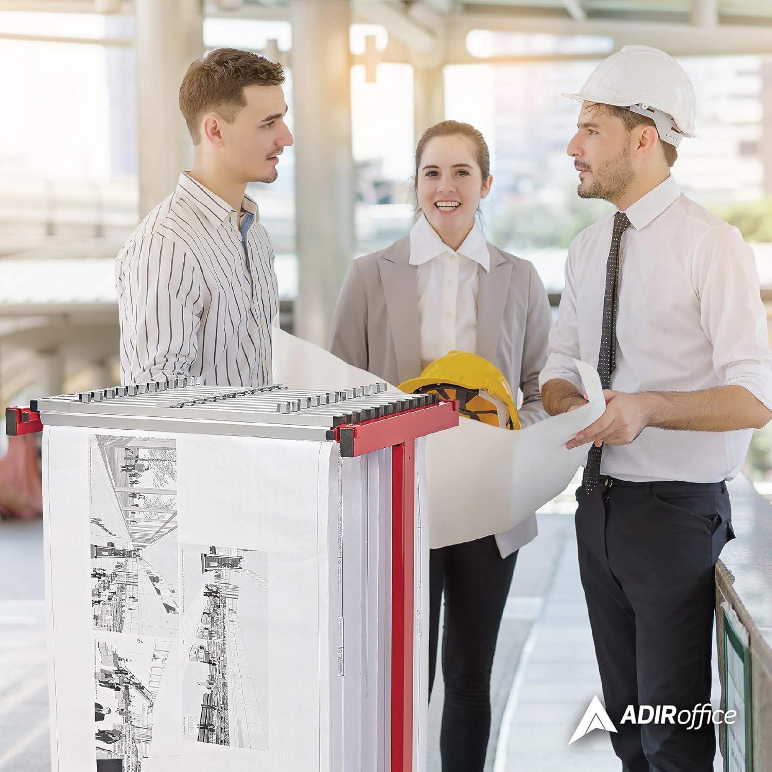 Red Heavy Gauge Steel Mobile Blueprint Rack with Adjustable Width