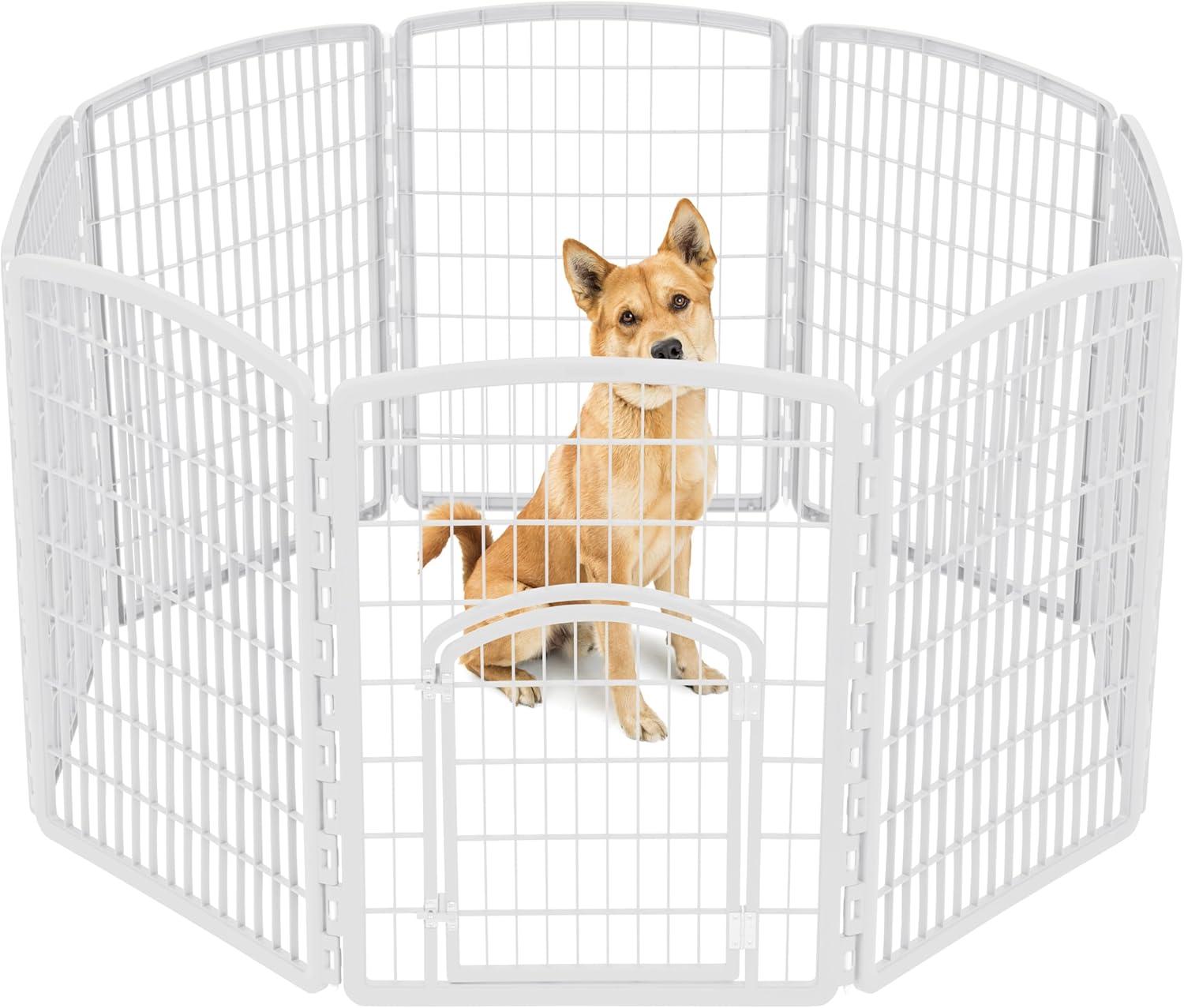 White 34" Heavy-Duty Plastic 8-Panel Pet Playpen with Door