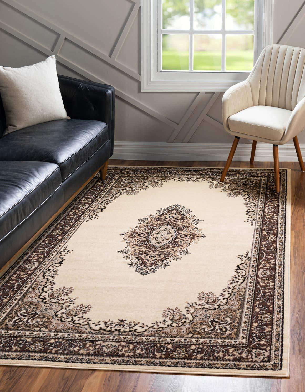 Elegant Medallion 9' x 12' Synthetic Area Rug in Red, Black, and Cream