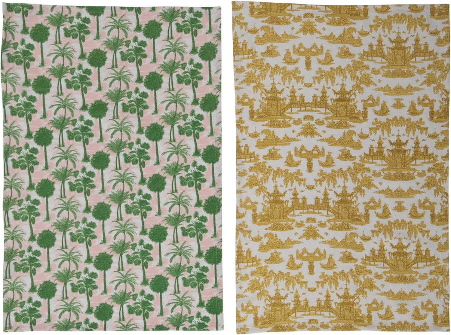 Creative Co-Op Cotton Printed Pattern, 2 Colors, 2 Styles Tea Towels, 28" L x 18" W x 0" H, Multicolor