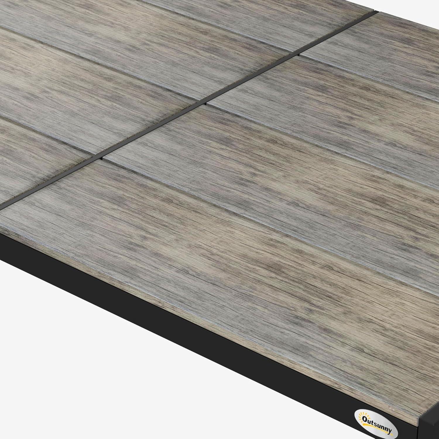 Outsunny Outdoor Dining Table for 6 People, Aluminum Rectangular Patio Table with Faux Wood Tabletop for Backyard, Lawn, 55" x 35.5", Gray