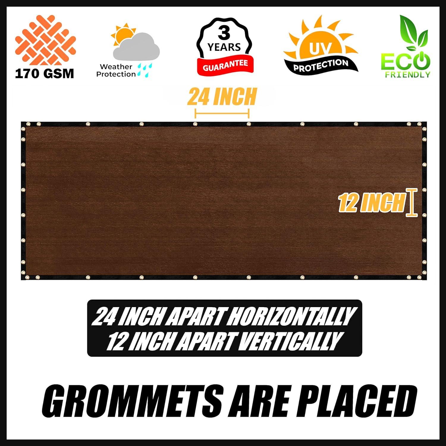 Royal Shade 6' x 50' Brown Fence Privacy Screen Cover Windscreen with Heavy Duty Brass Grommets - Cable Zip Ties Include (We Make Custom Size)