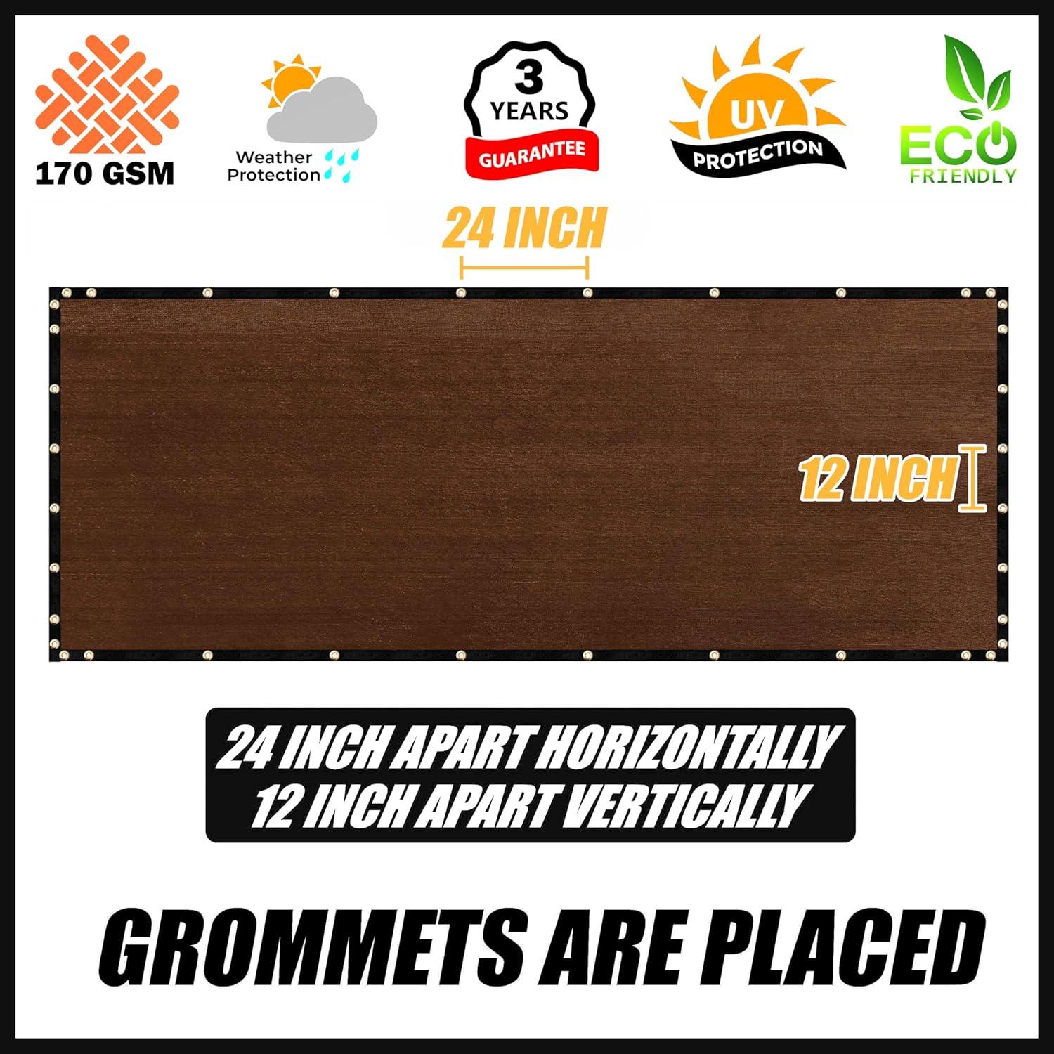 Royal Shade 6' x 50' Brown Fence Privacy Screen Cover Windscreen with Heavy Duty Brass Grommets - Cable Zip Ties Include (We Make Custom Size)