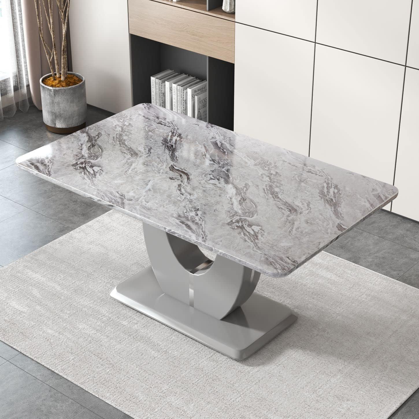 63'' Gray Rectangular MDF and Marble Dining Table