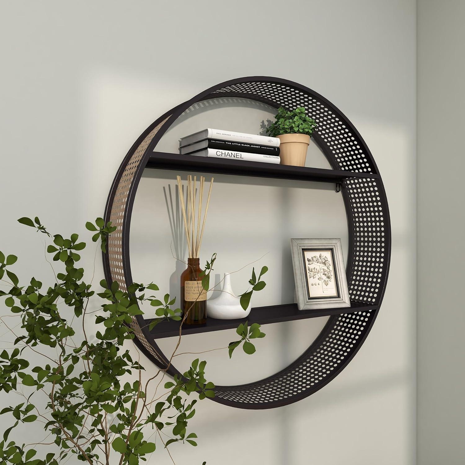 DecMode 26" x 5" 2-Tier Black Wall Shelf