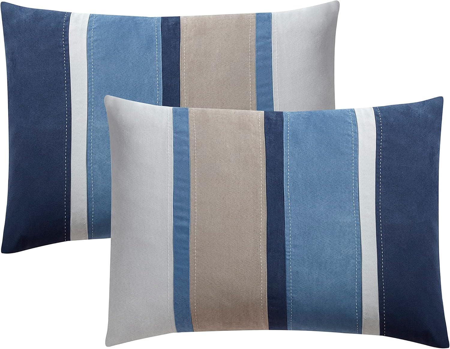 Queen Comforter Set Ultra Soft Faux Suede Fashion Bedding Sets with Shams, Throw Pillows, and Bed Skirt, Queen, Denim