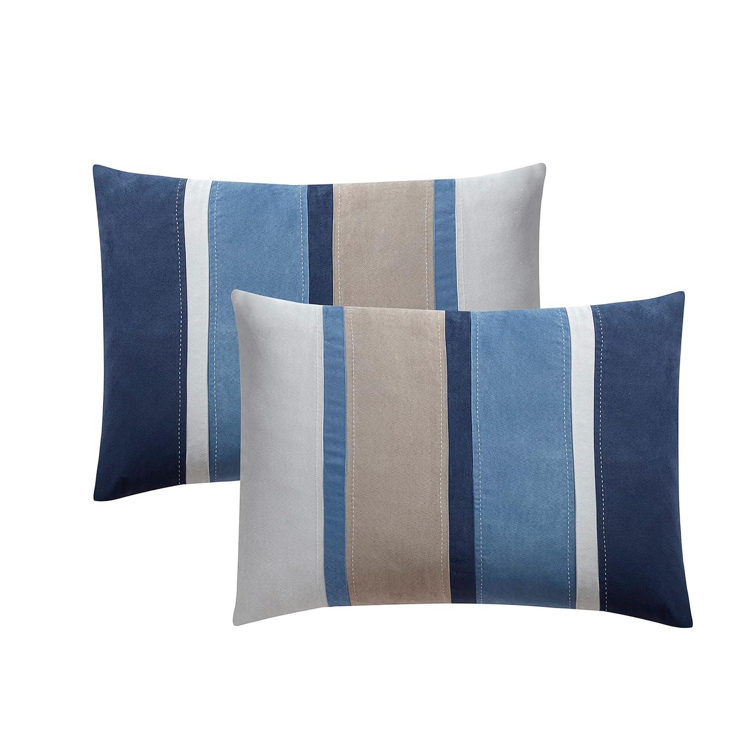 Queen Comforter Set Ultra Soft Faux Suede Fashion Bedding Sets with Shams, Throw Pillows, and Bed Skirt, Queen, Denim