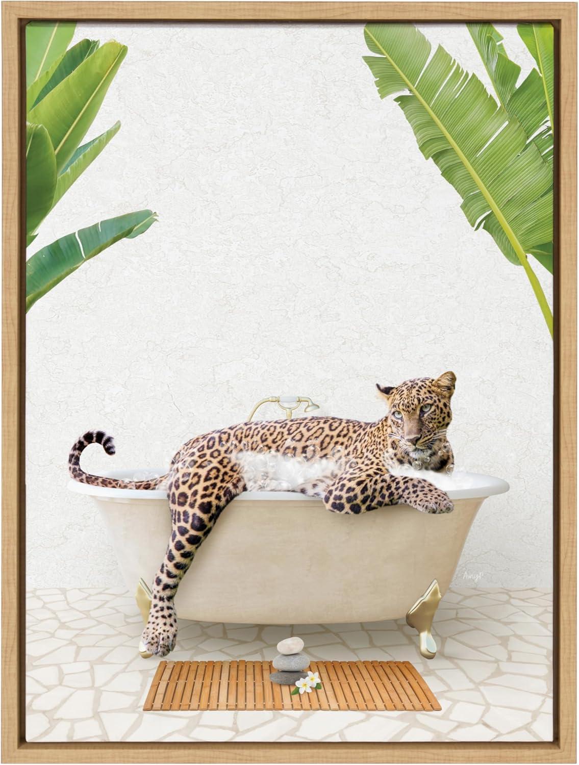 Kate & Laurel All Things Decor 18"x24" Sylvie Leopard in Bali Bath Framed Wall Art by Amy Peterson Art Studio Natural