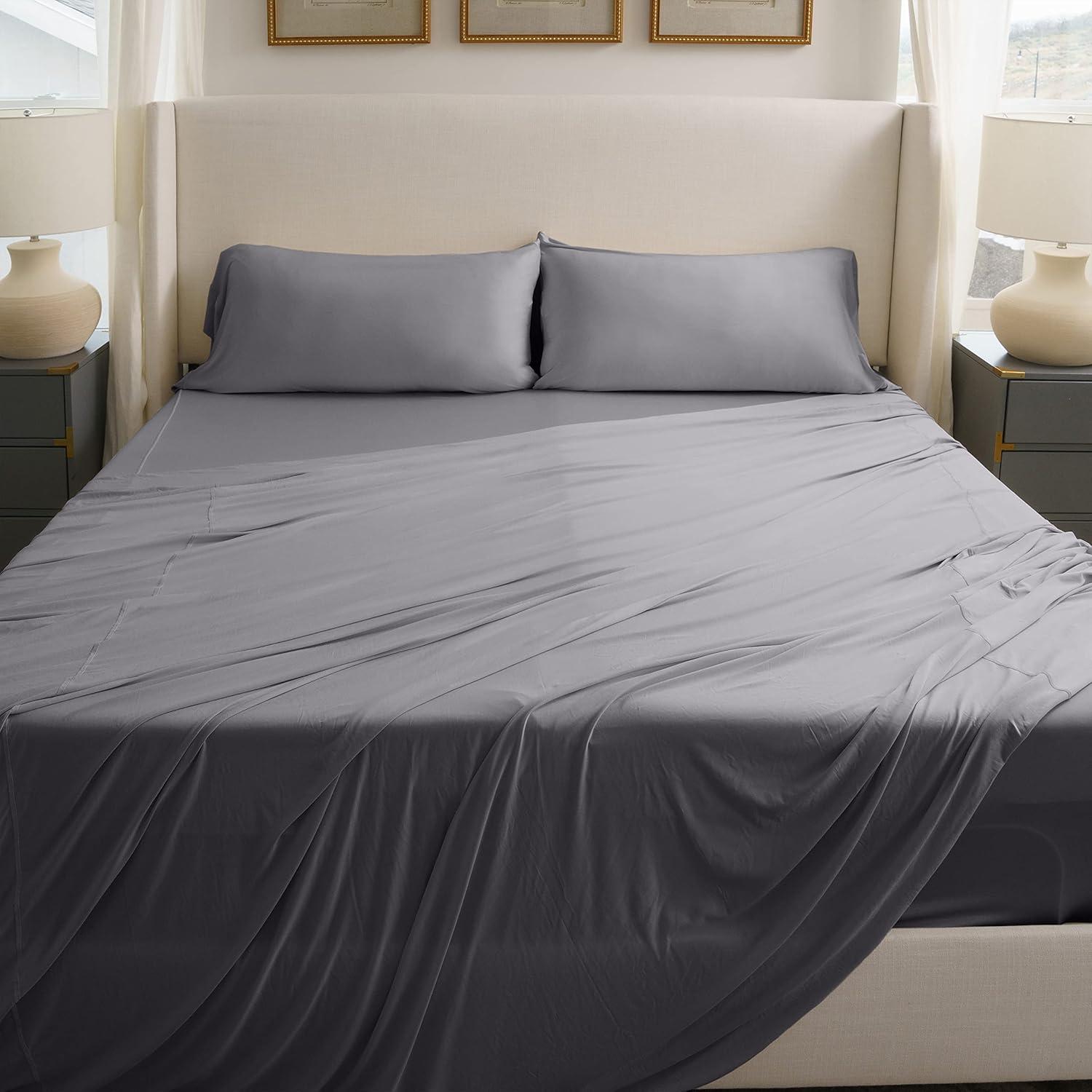 SHEEX Active Comfort Sheet Set with 2 Pillowcases, Queen - Cooling - Breathable - Deep Pocket - Moisture-Wicking, Pewter