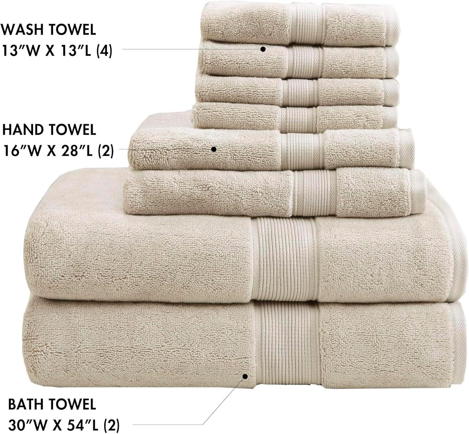 8pc Cotton Bath Towel Set Natural: Madison Park, Heavyweight Terry, OEKO-TEX Certified