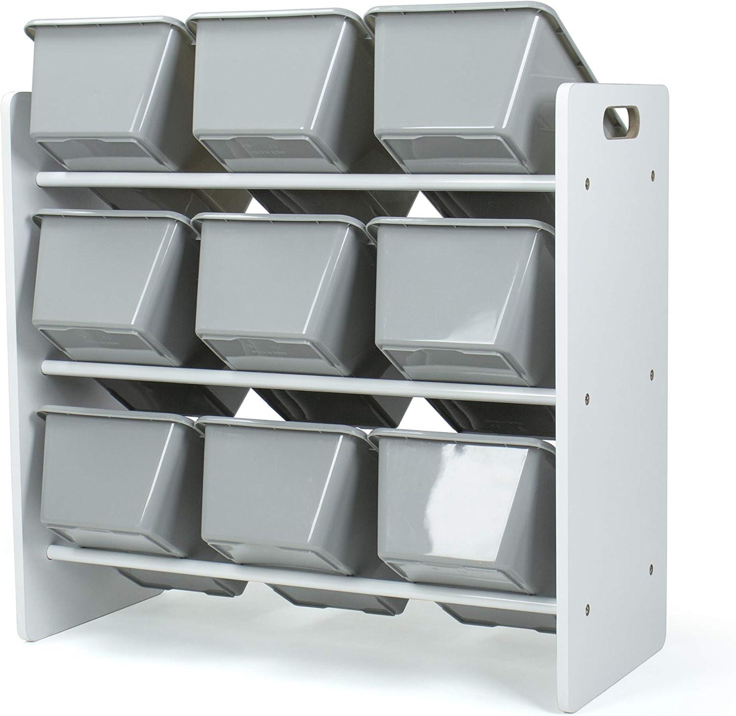 Humble Crew Explorer Toy Storage Organizer with 9 Plastic Storage Bins, White/Grey