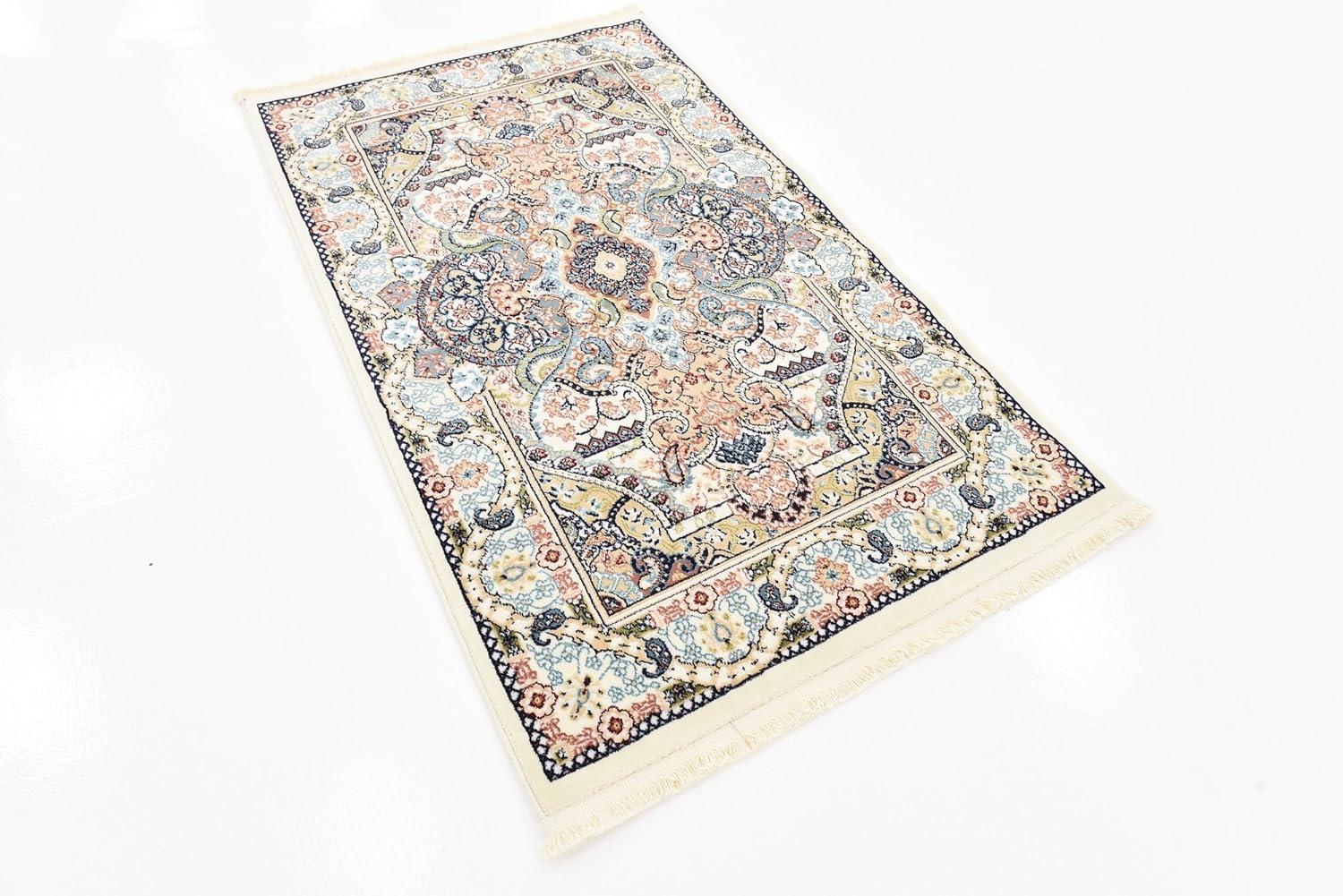 Unique Loom Glasgow Narenj Rug Ivory/Blue 3' x 5' 1" Rectangle Floral Traditional Perfect For Living Room Bed Room Dining Room Office