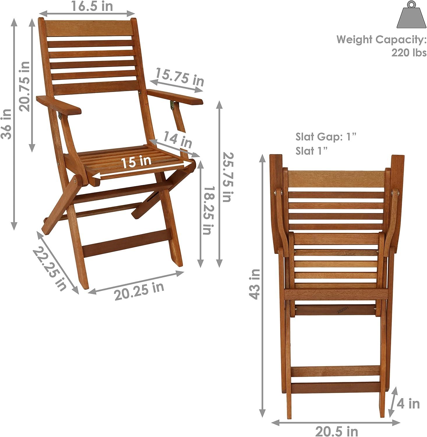 Sunnydaze Meranti Wood with Teak Oil Finish Wooden Folding Patio Lawn Slatted Arm Chairs Set - Brown - 2pk